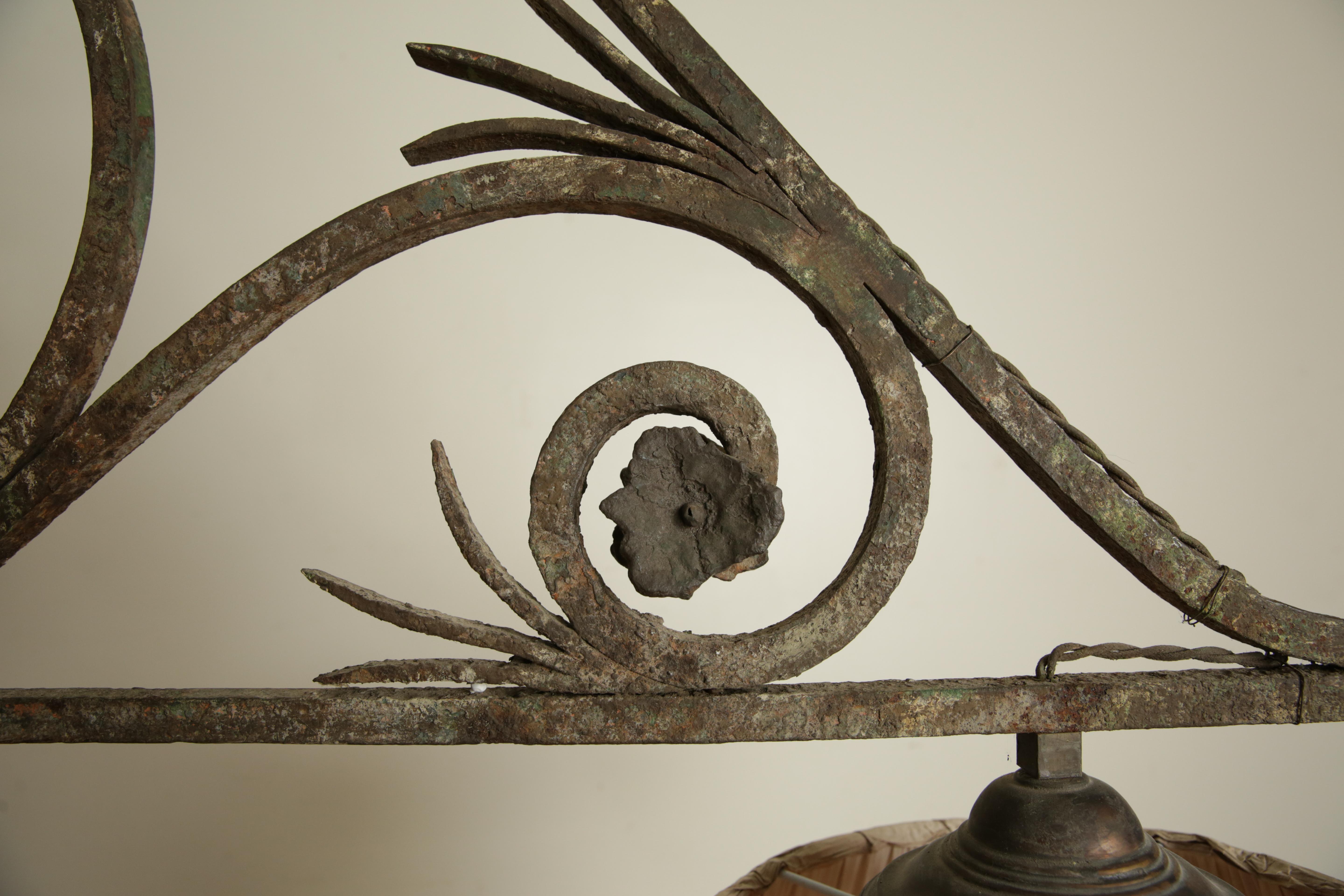 Italian, Tuscany, Wrought Iron Two Light Billiards Fixture with Shades, ca. 1875 For Sale 1
