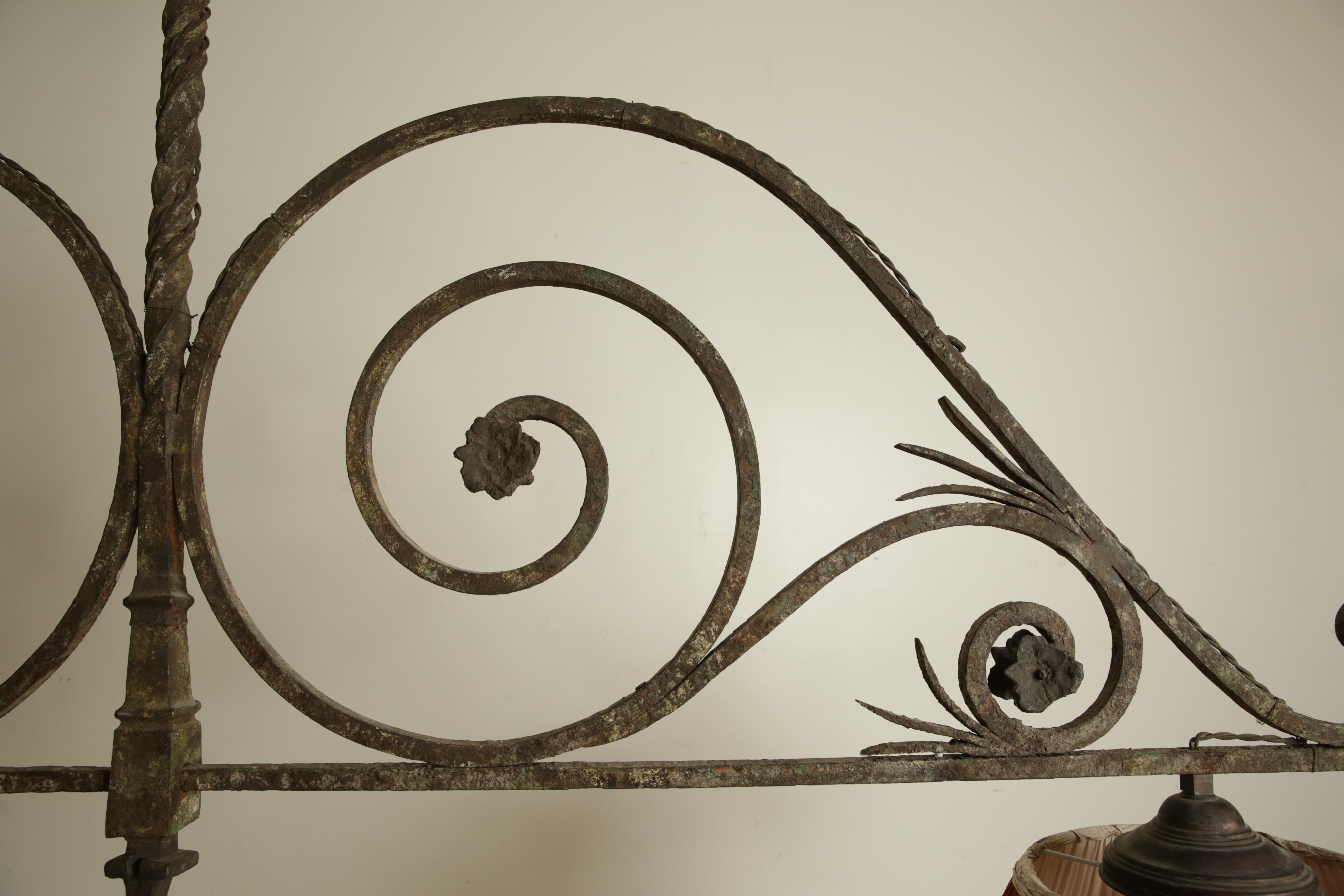 Italian, Tuscany, Wrought Iron Two Light Billiards Fixture with Shades, ca. 1875 For Sale 2
