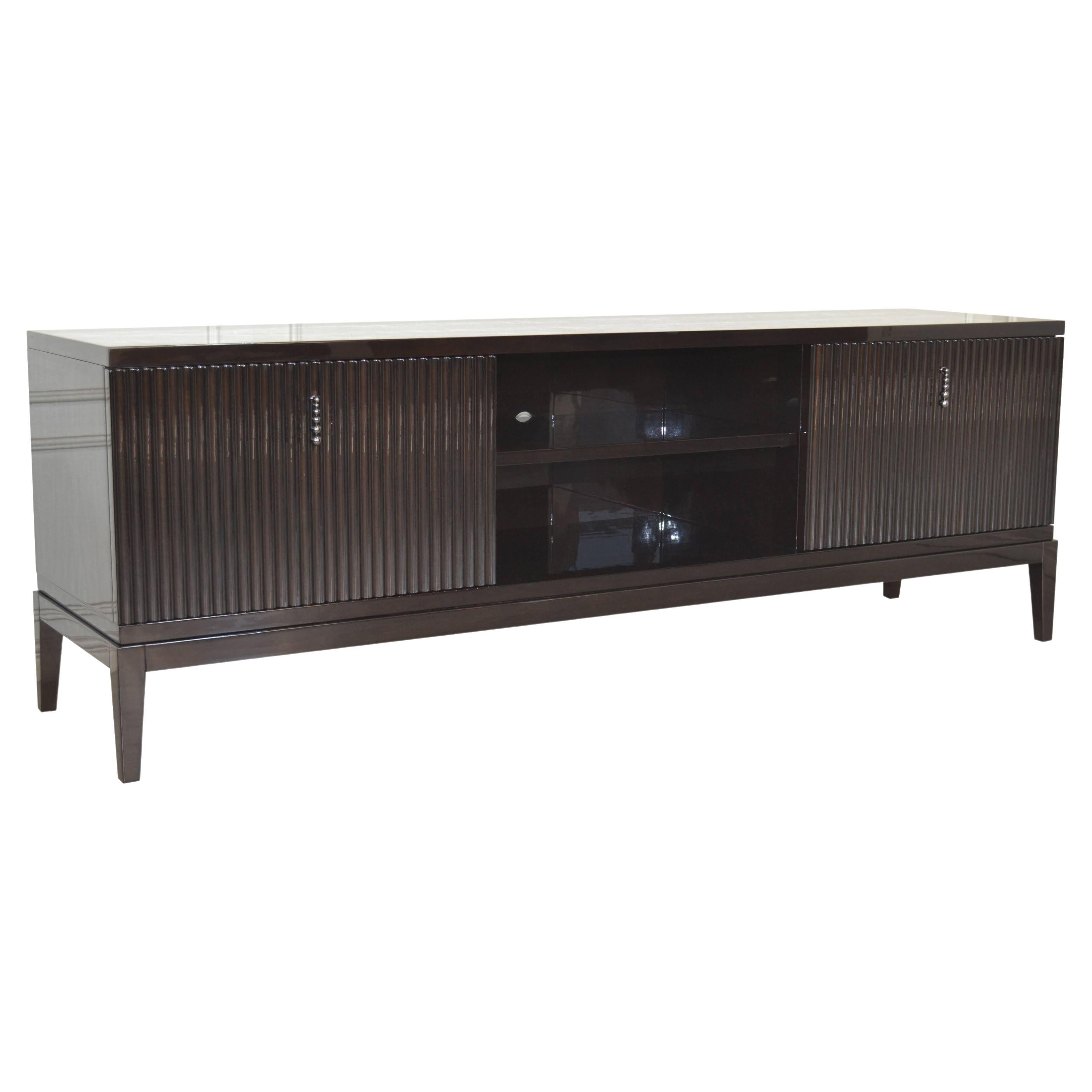 Italian Tv Sideboard in Ebony Brown Color with Drawers For Sale
