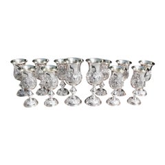 Italian Twelve Coin Silver Embossed & Engraved Interior Gold Washed Goblets 1790