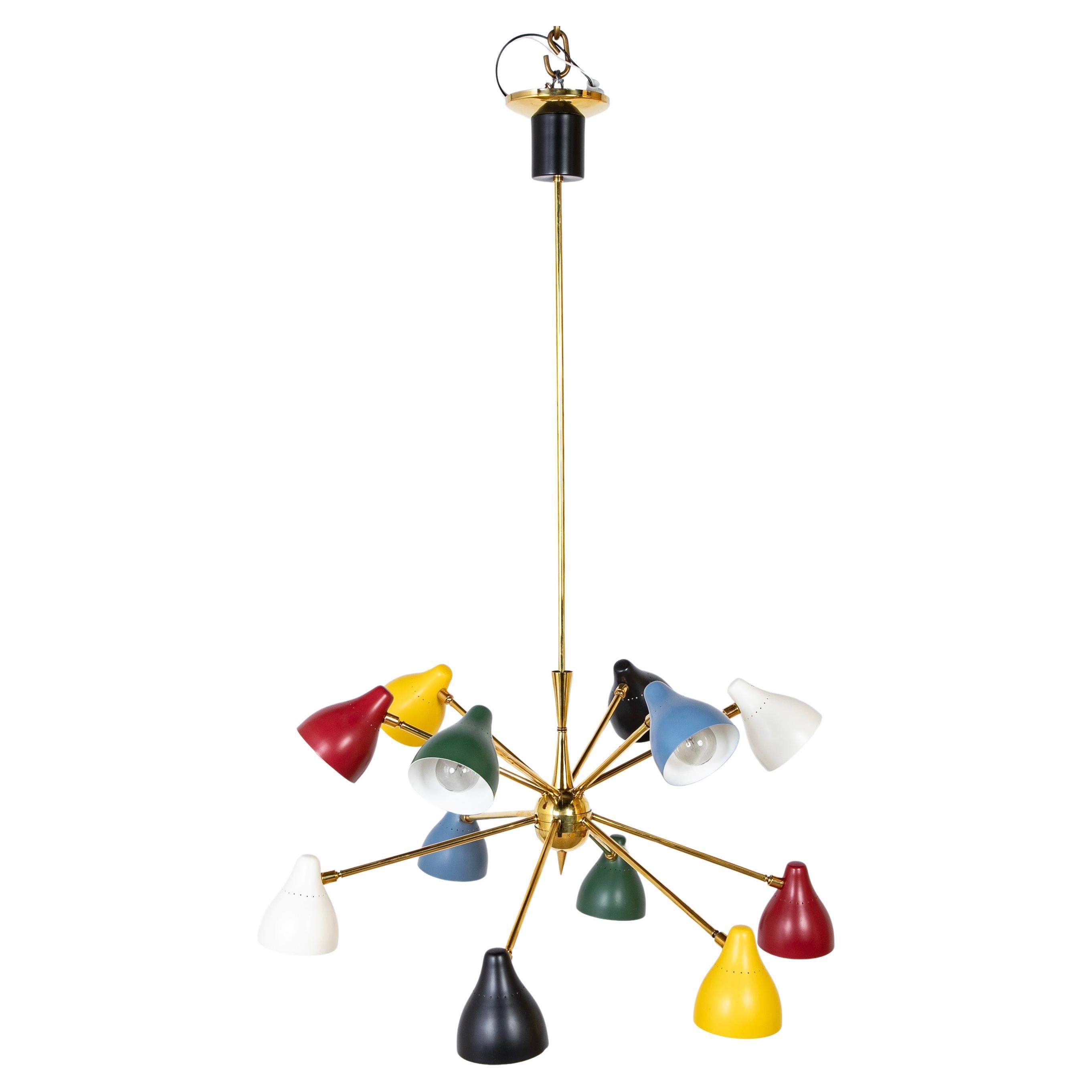 Italian Twelve Light Chandelier by Stilnovo