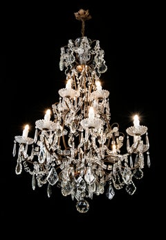 Italian Twelve-Light Two-Tier Crystal Chandelier with Iron Frame circa 1910
