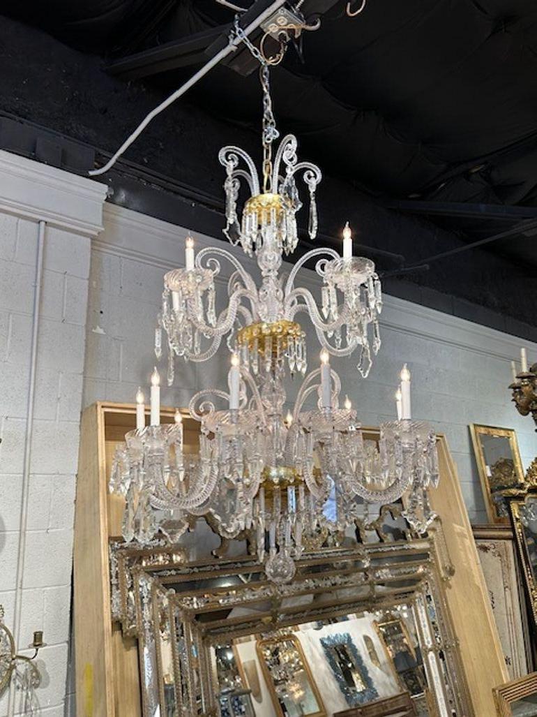 Fine quality 19th century Italian twist glass and crystal 2-tier chandelier. Circa 1890. The chandelier has been professionally rewired, comes with matching chain and canopy. It is ready to hang!