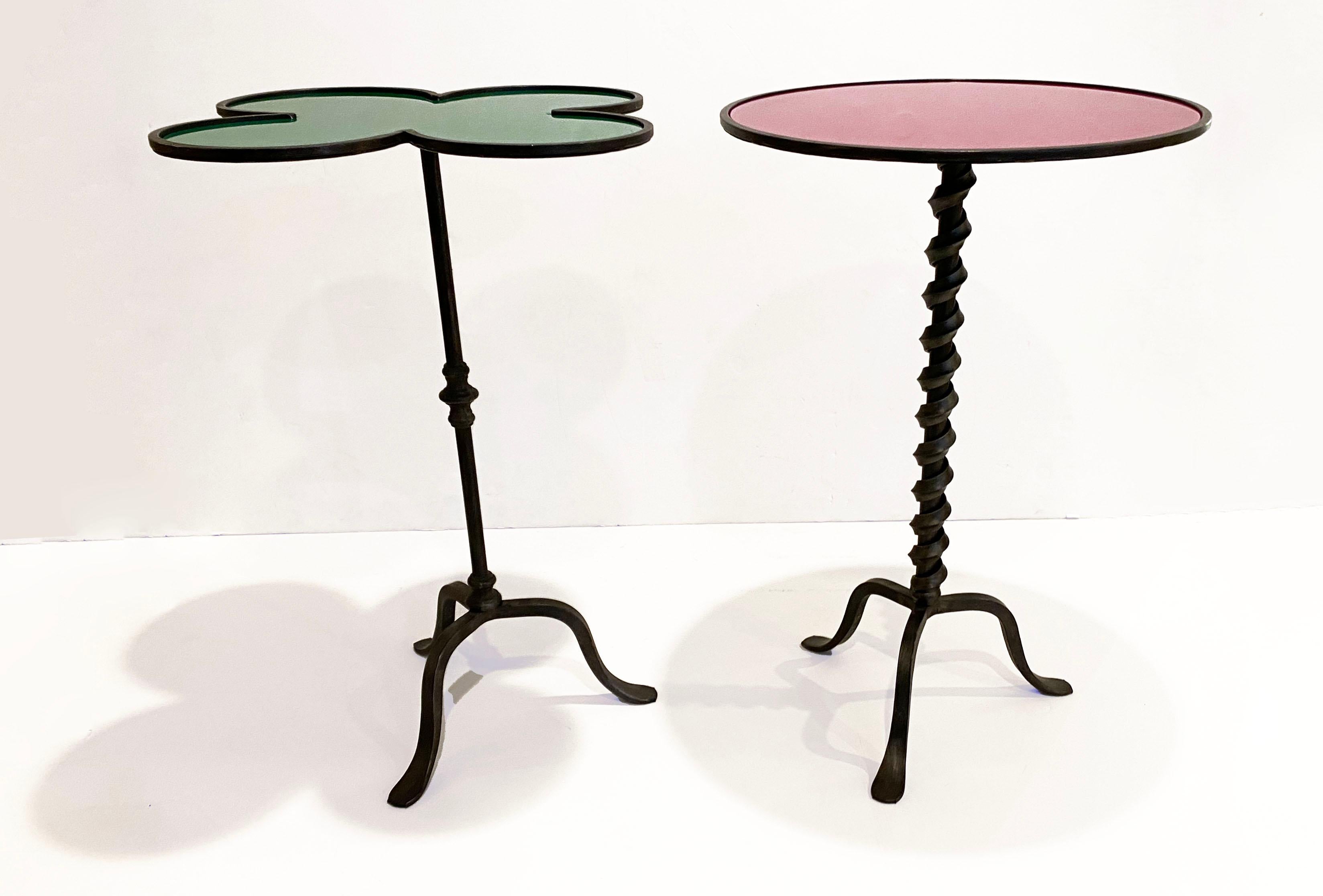 Italian Twisted Cast Iron Customizable Fuchsia Glass Color Side Coffee Table For Sale 9