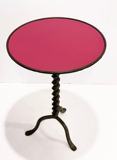 Italian Twisted Cast Iron Customizable Fuchsia Glass Color Side Coffee Table