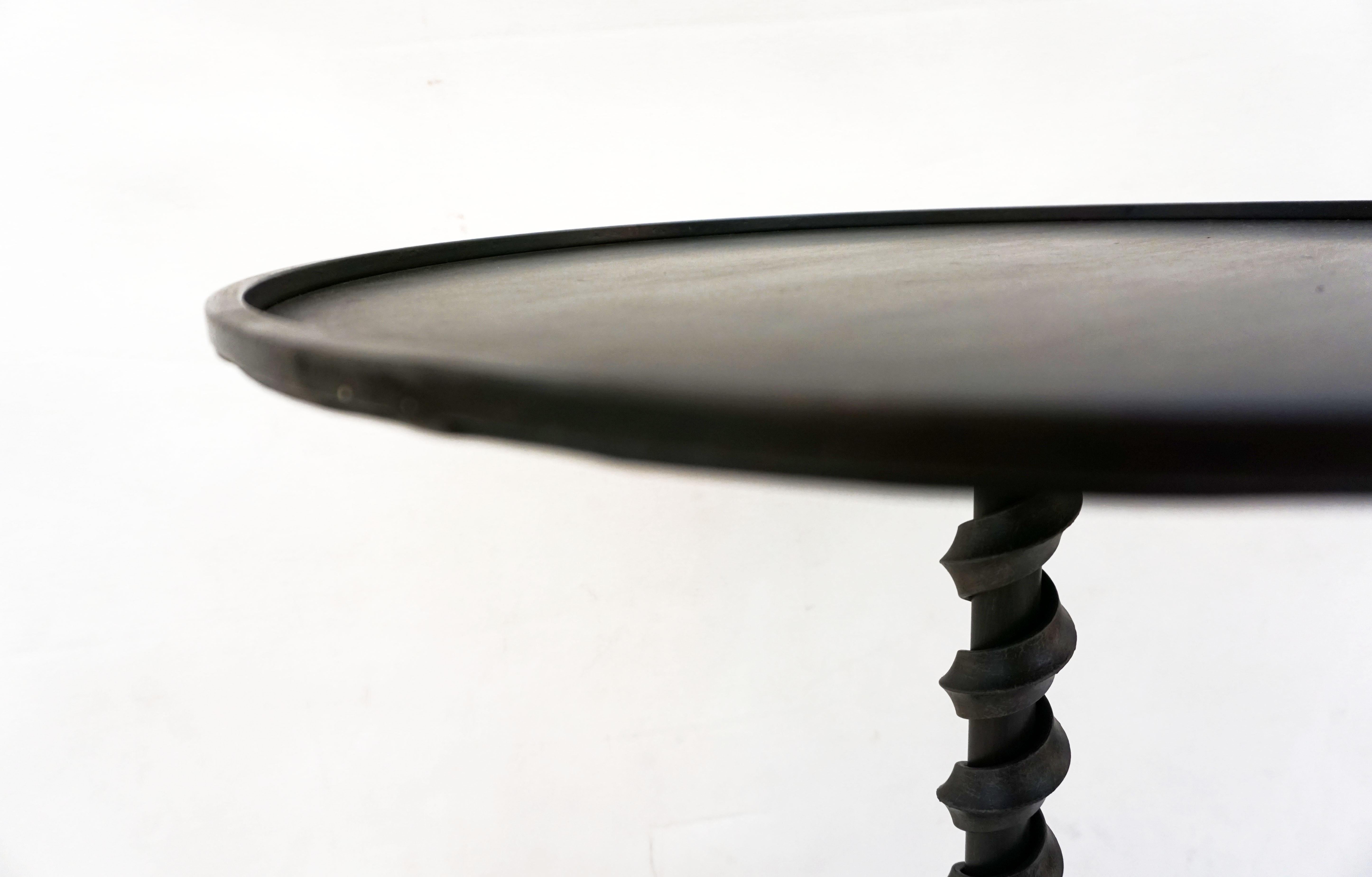 Art Glass Italian Twisted Cast Iron Customizable Fuchsia Glass Color Side Coffee Table For Sale