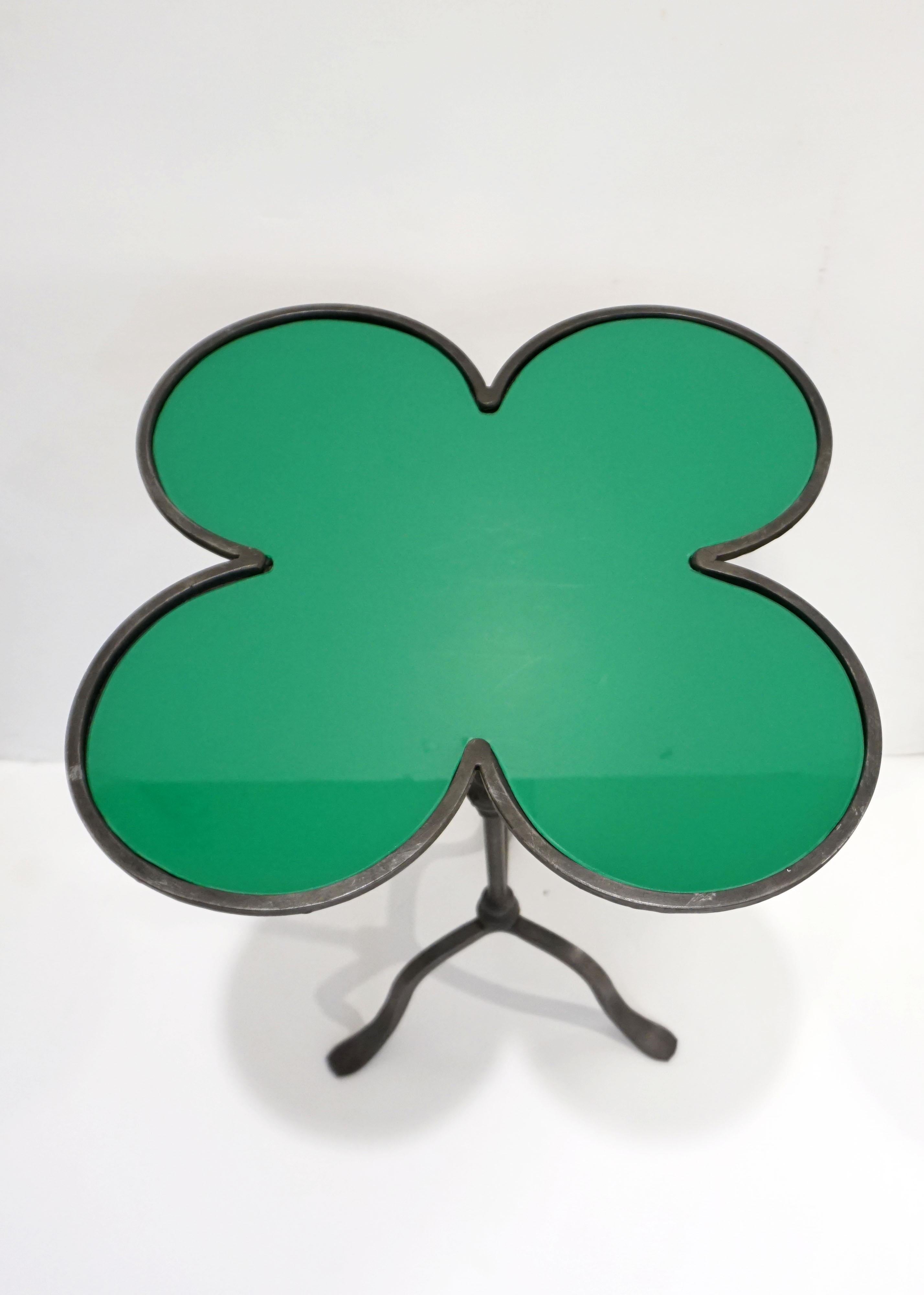 Italian Twisted Cast Iron Customizable Green Glass Clover Side Coffee Table For Sale 3