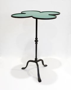 Italian Twisted Cast Iron Customizable Green Glass Clover Side Coffee Table