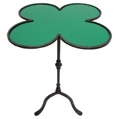 Italian Twisted Cast Iron Customizable Green Glass Clover Side Coffee Table