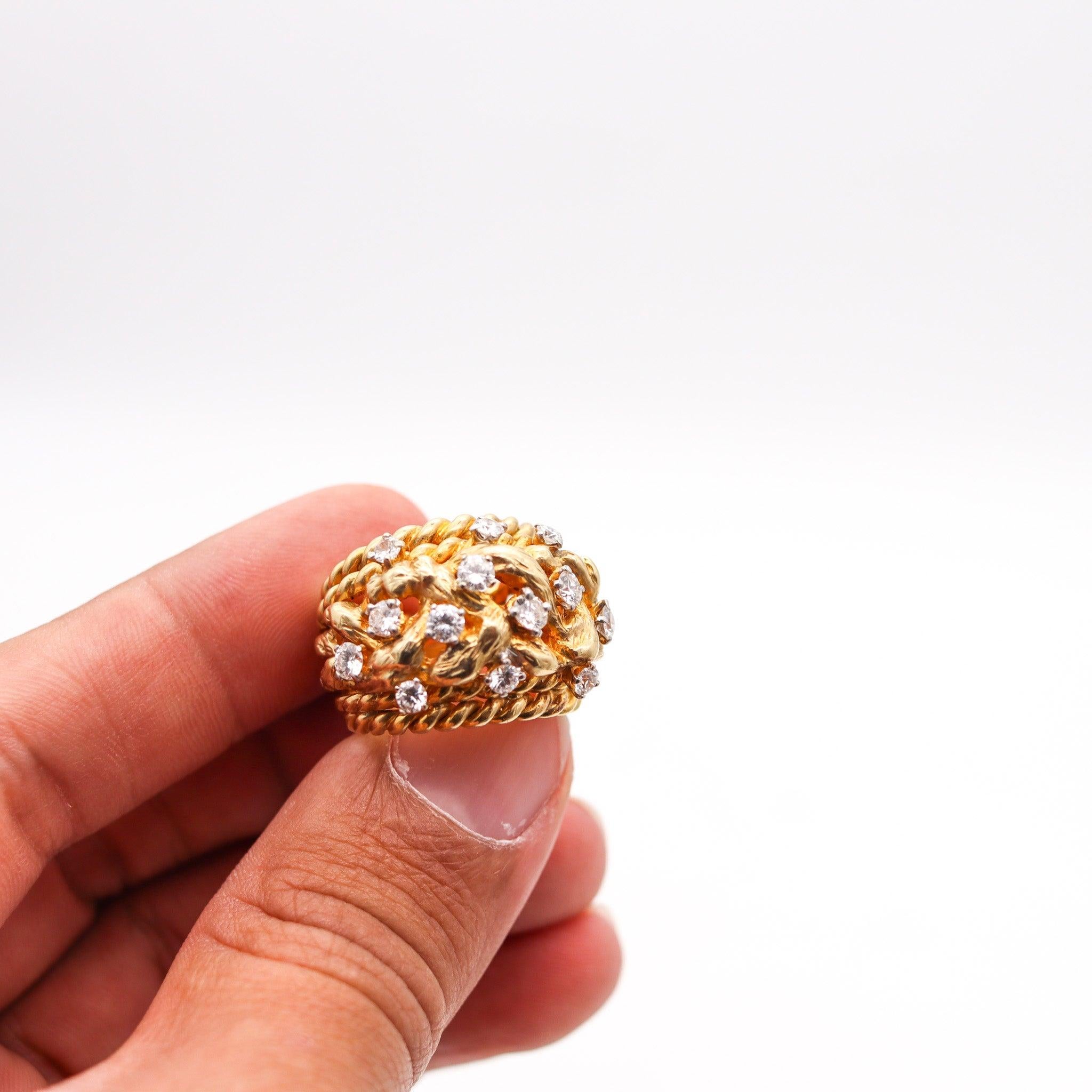 ITALIAN Twisted Woven Knots Cocktail Ring In 18Kt Gold With 1.82 Ctw Diamonds 1