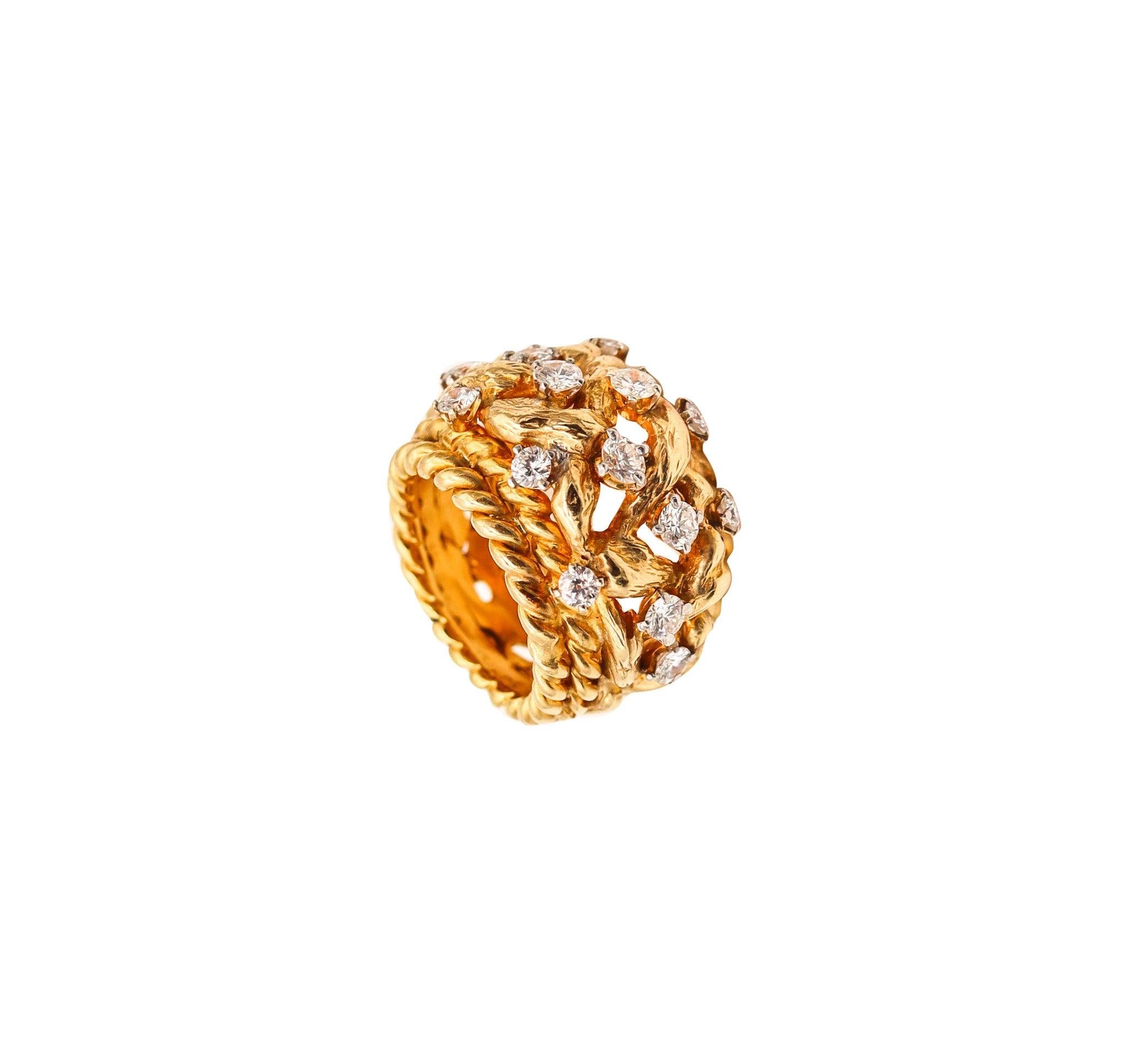 ITALIAN Twisted Woven Knots Cocktail Ring In 18Kt Gold With 1.82 Ctw Diamonds 2