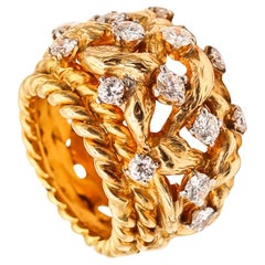 ITALIAN Twisted Woven Knots Cocktail Ring In 18Kt Gold With 1.82 Ctw Diamonds