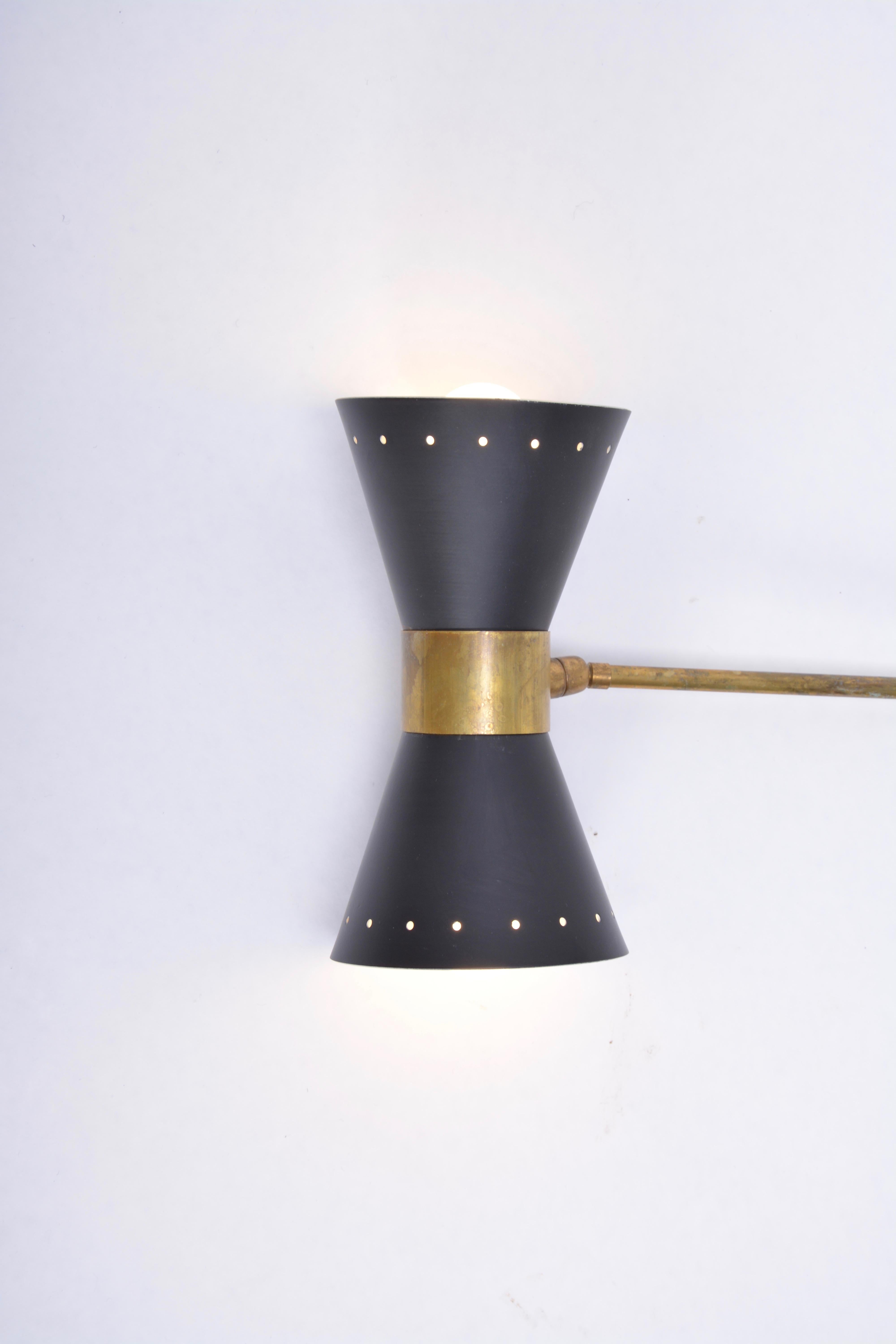 Italian Two-Armed Adjustable Metal Wall Lamp with Brass Elements 2