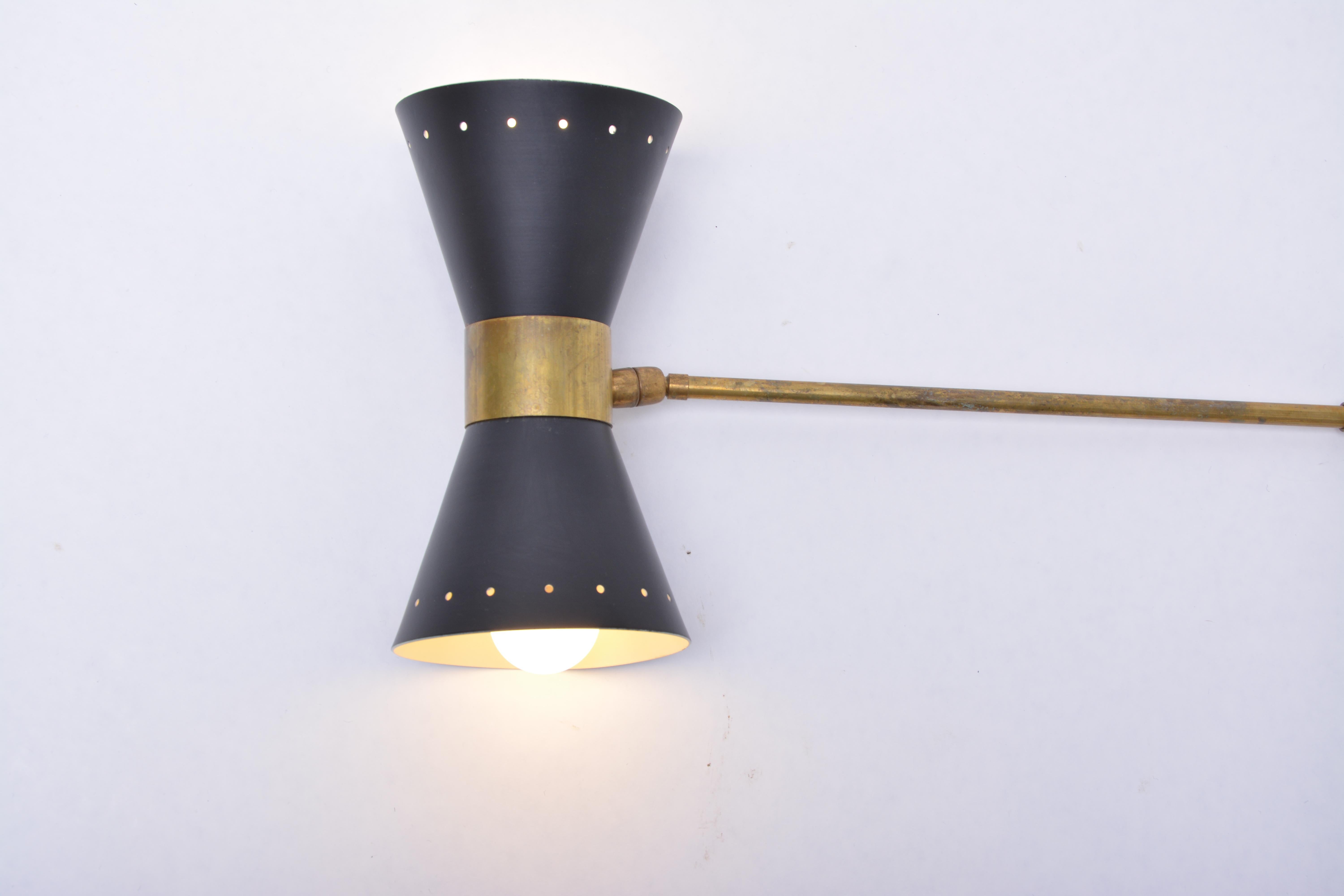 Italian Two-Armed Adjustable Metal Wall Lamp with Brass Elements In Good Condition In Berlin, DE