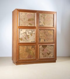 Italian Two-Door Wardrobe with Maps, in the Style of Maurizio Tempestini, 1940s