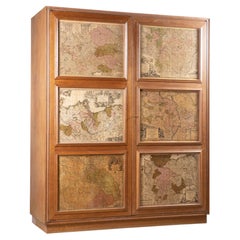 Italian Two-Door Wardrobe with Maps, in the Style of Maurizio Tempestini, 1940s
