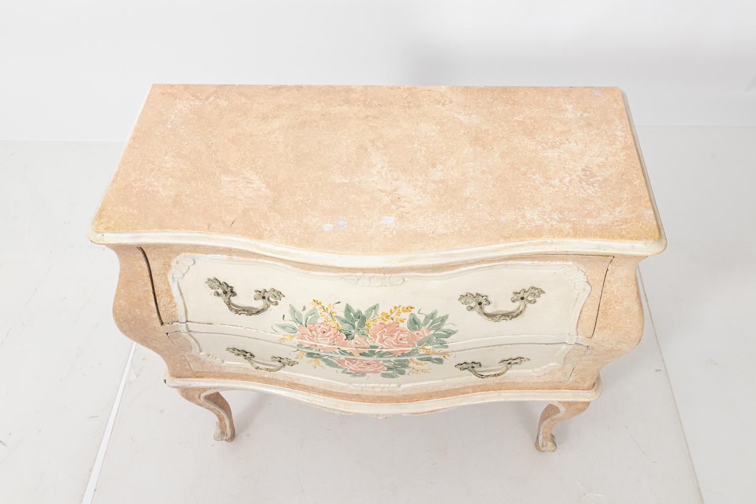 Italian Two-Drawer Painted Bombe End Table For Sale 1