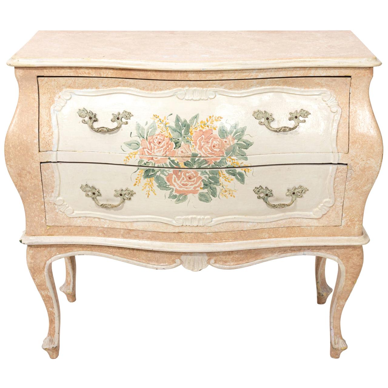 Italian Two-Drawer Painted Bombe End Table For Sale
