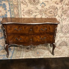 Italian Two-Drawer Shaped Commode, Walnut Oyster Veneer with Rosewood Inlay