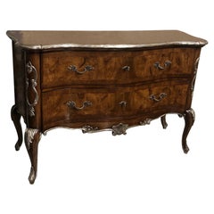 Italian Two-Drawer Shaped Commode, Walnut Oyster Veneer with Rosewood Inlay
