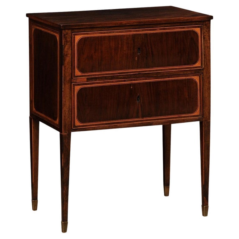 Italian TwoDrawer Wooden Side Chest Adorn w/Stylish Inlay Banding