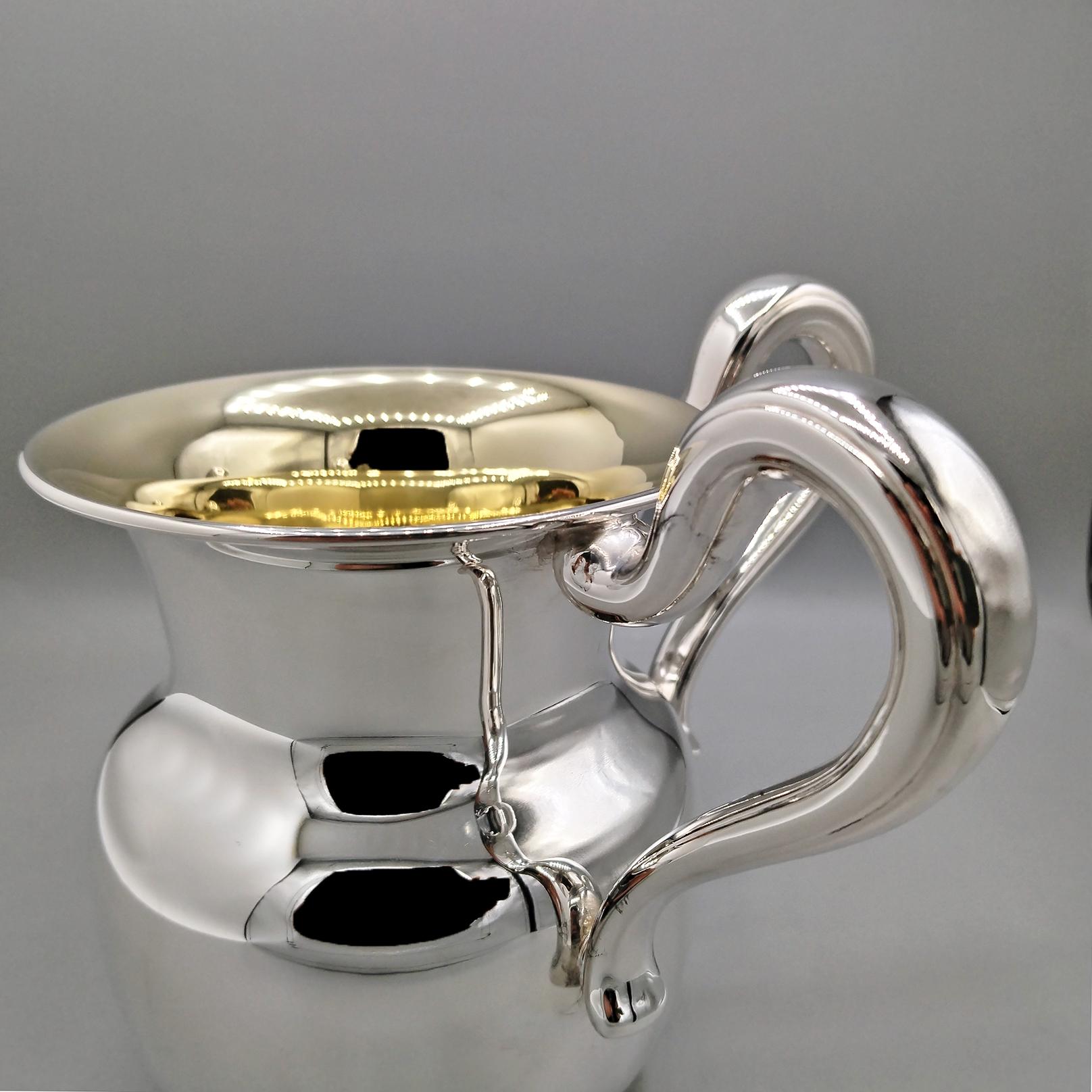 Argent sterling Tasse italienne à deux anses en argent massif avec intérieur en or en vente