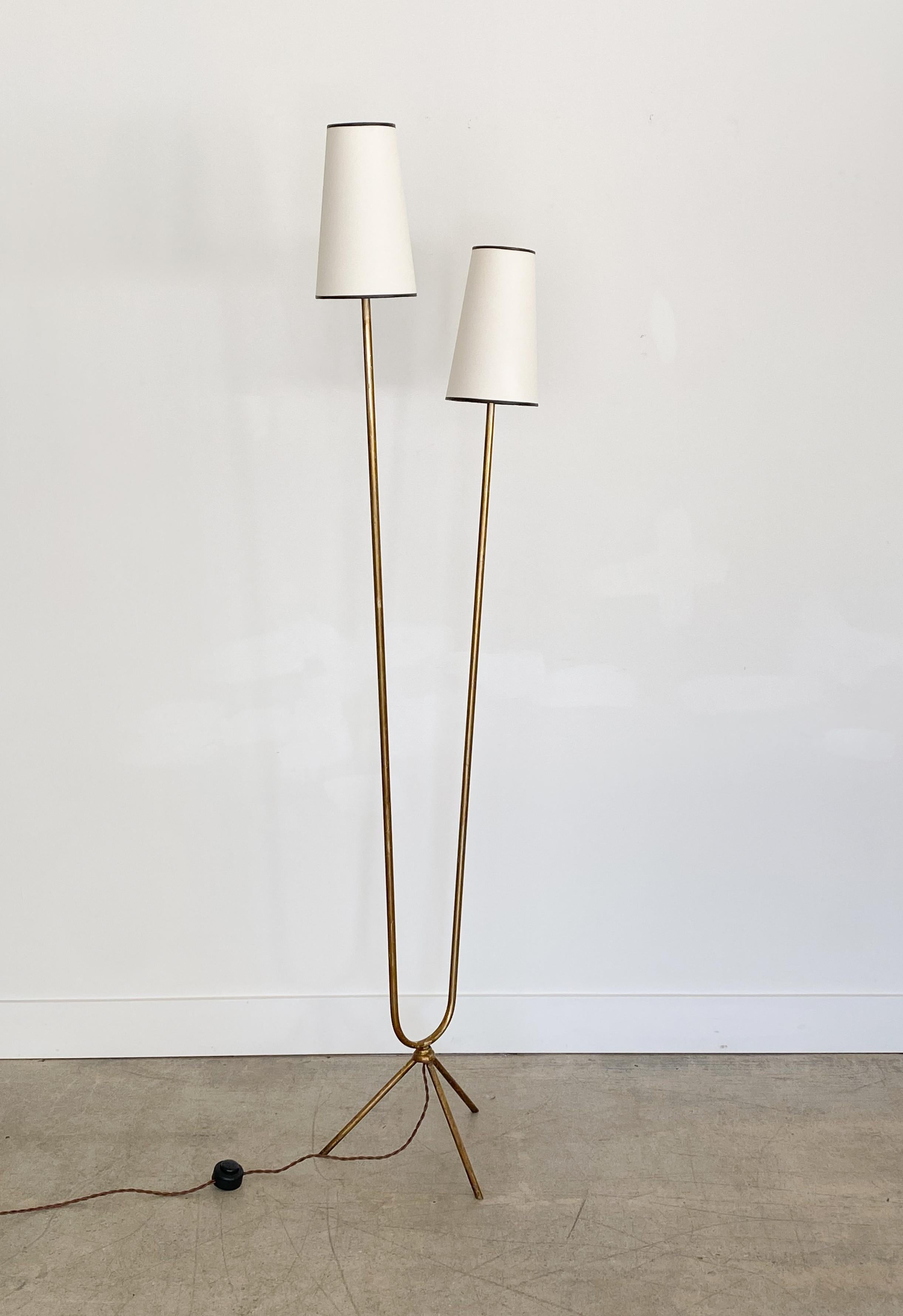 Italian Two-Light Brass Floor Lamp 8