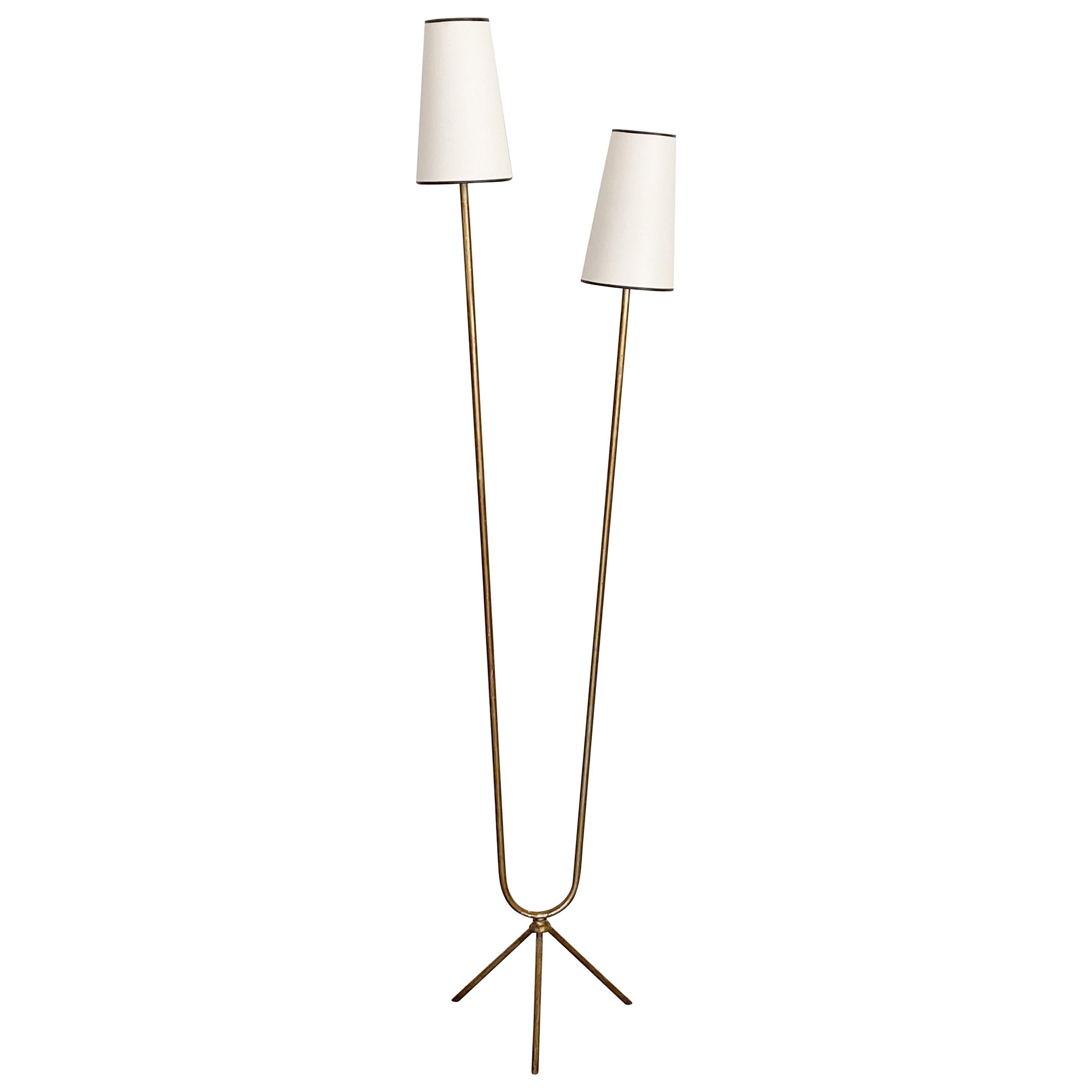 Italian Two-Light Brass Floor Lamp