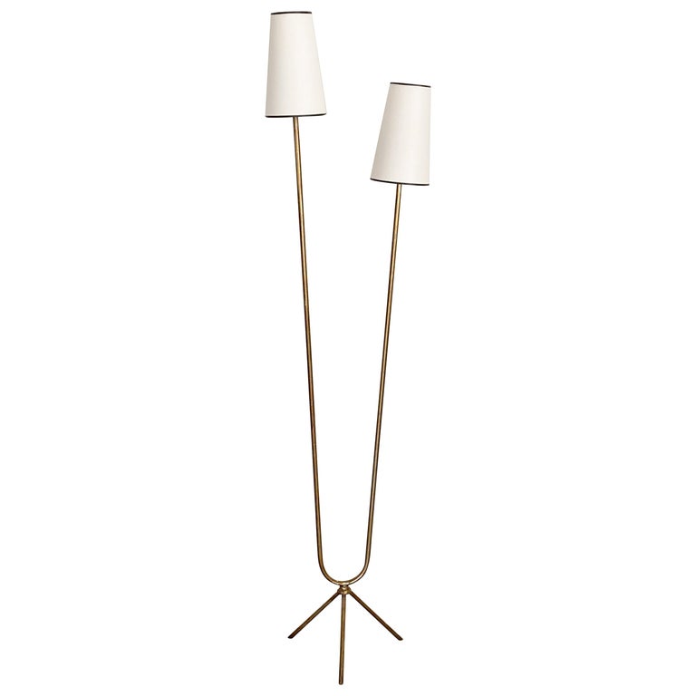 Italian Two-Light Brass Floor Lamp at 1stDibs