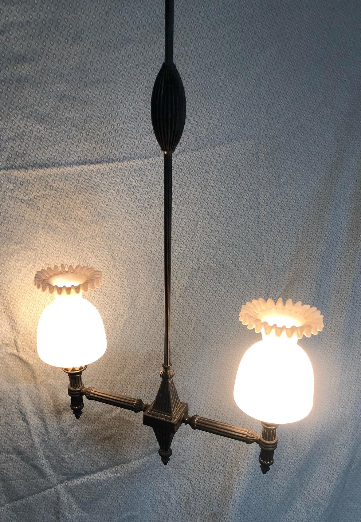 Italian Two-Light Chandelier from 20th with Original Glass 4