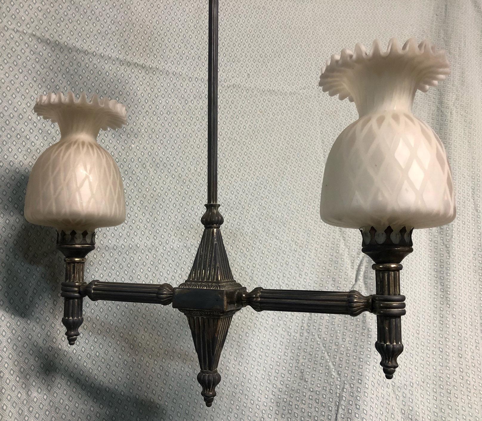 Italian Two-Light Chandelier from 20th with Original Glass 7