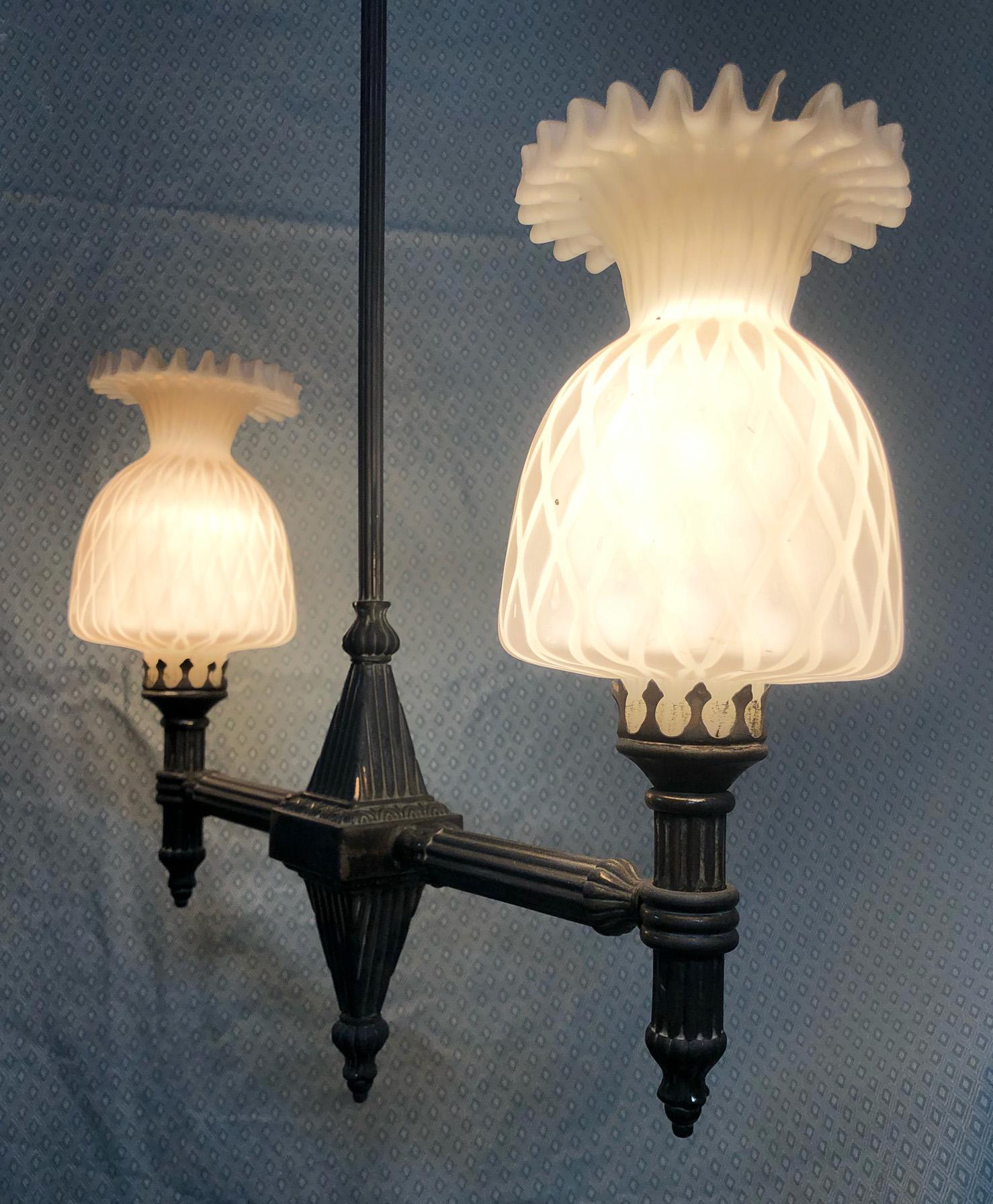 Renaissance Revival Italian Two-Light Chandelier from 20th with Original Glass