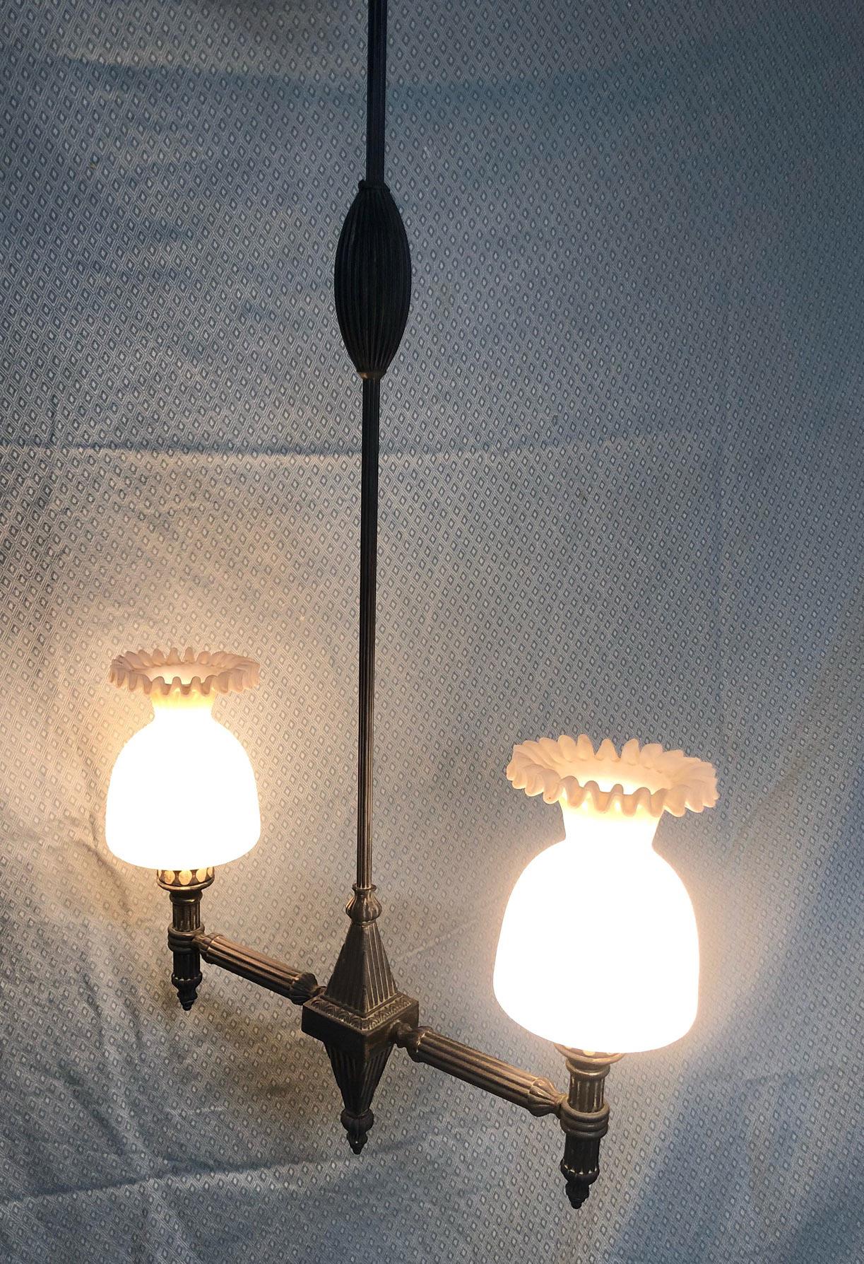 Italian Two-Light Chandelier from 20th with Original Glass In Good Condition In Buggiano, IT