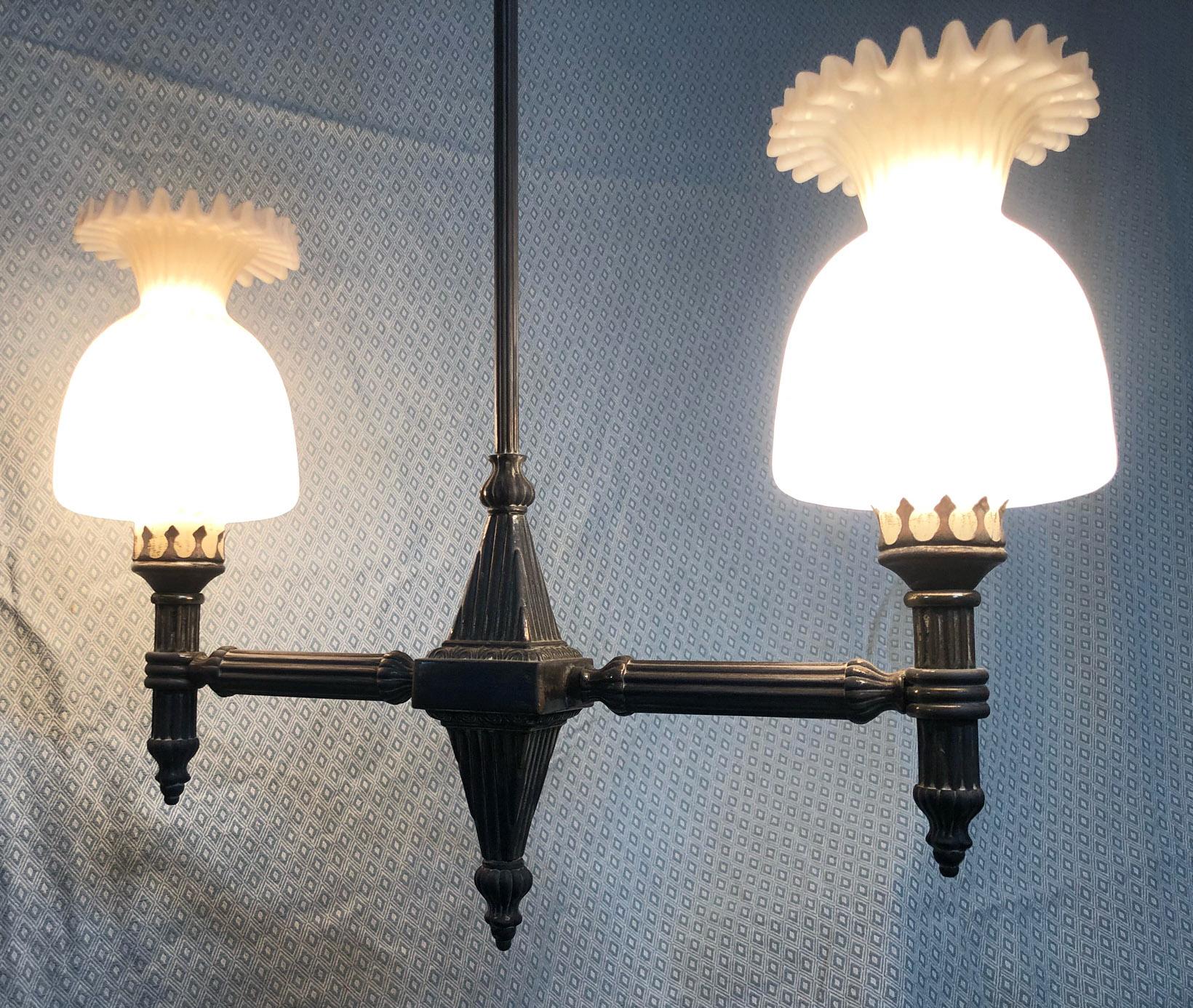 Mid-20th Century Italian Two-Light Chandelier from 20th with Original Glass
