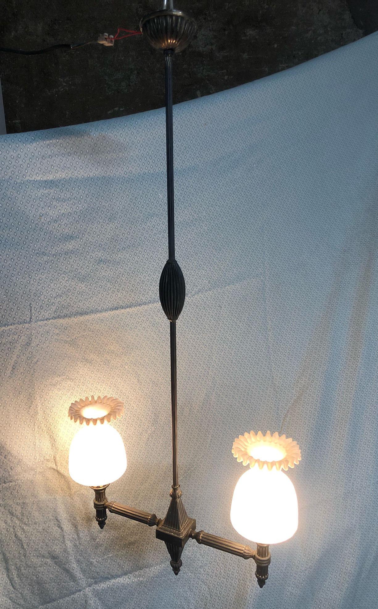 Italian Two-Light Chandelier from 20th with Original Glass 1