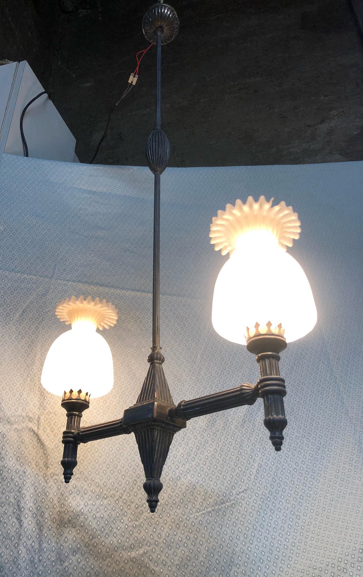 Italian Two-Light Chandelier from 20th with Original Glass 2