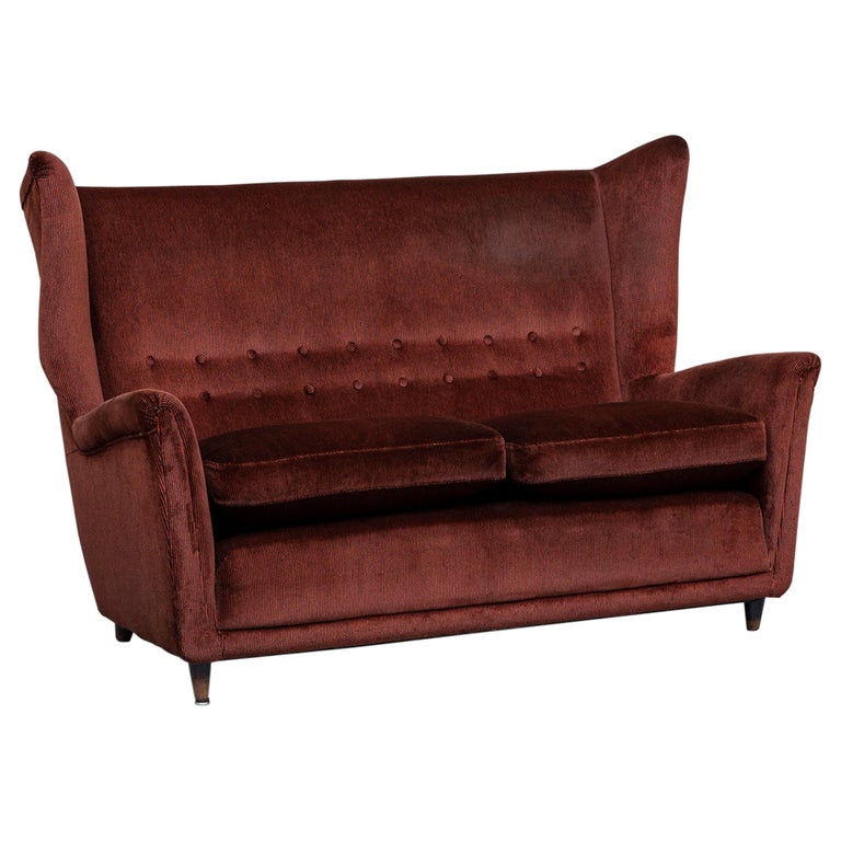 Italian Two Seat Sofa In Red Corduroy Velvet By Grand Hotel Duomo