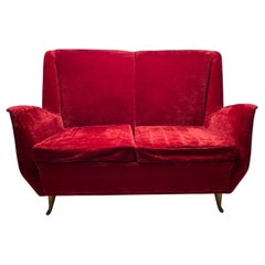 Vintage Italian Two-Seater Red Sofa, Produced by I.S.A. Bergamo, Att. Gio Ponti, 1950s
