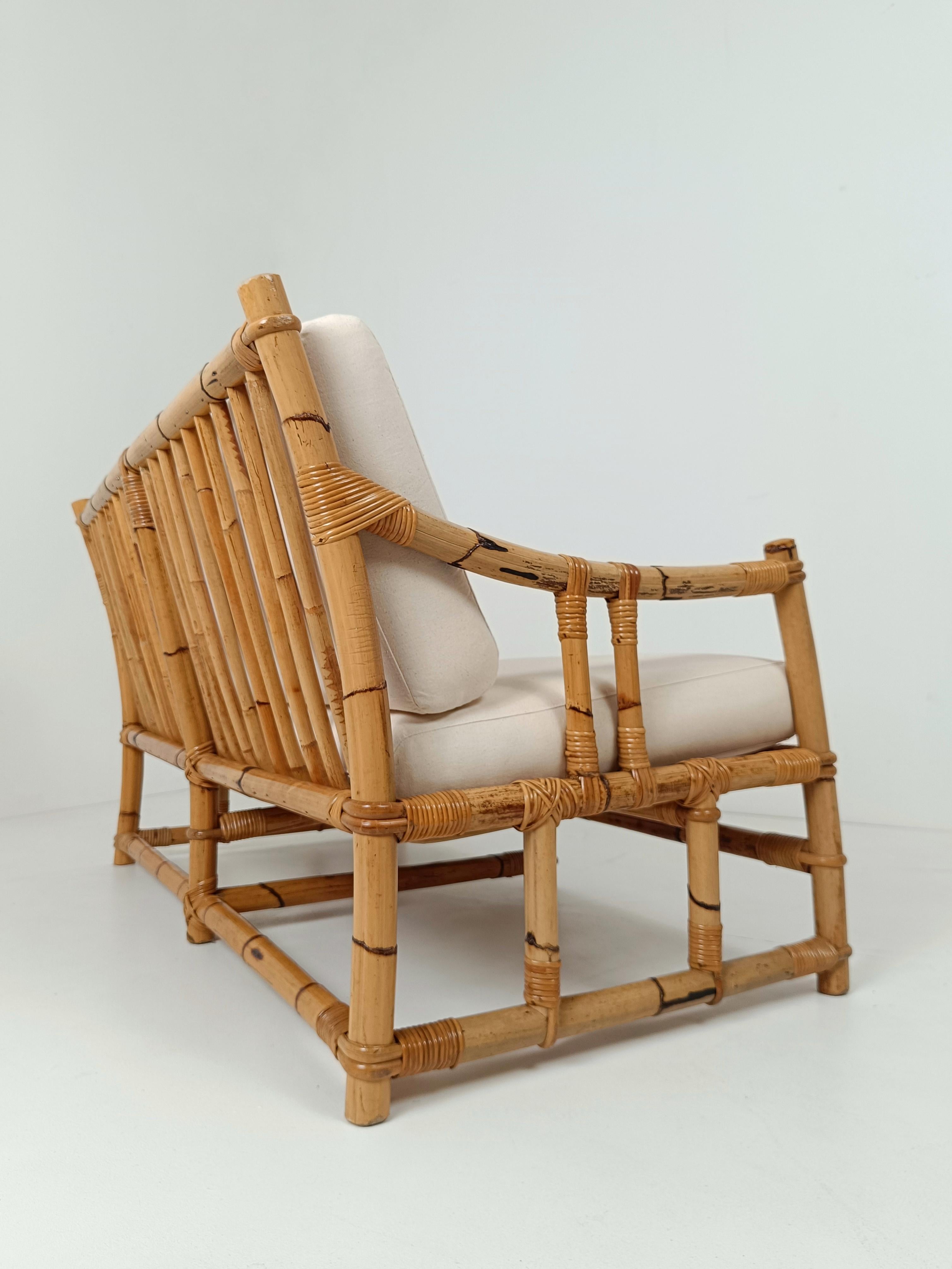 Italian two-seater Sofa in Bamboo, Rattan and Cane By Vivai Del Sud, Italy 60s 4