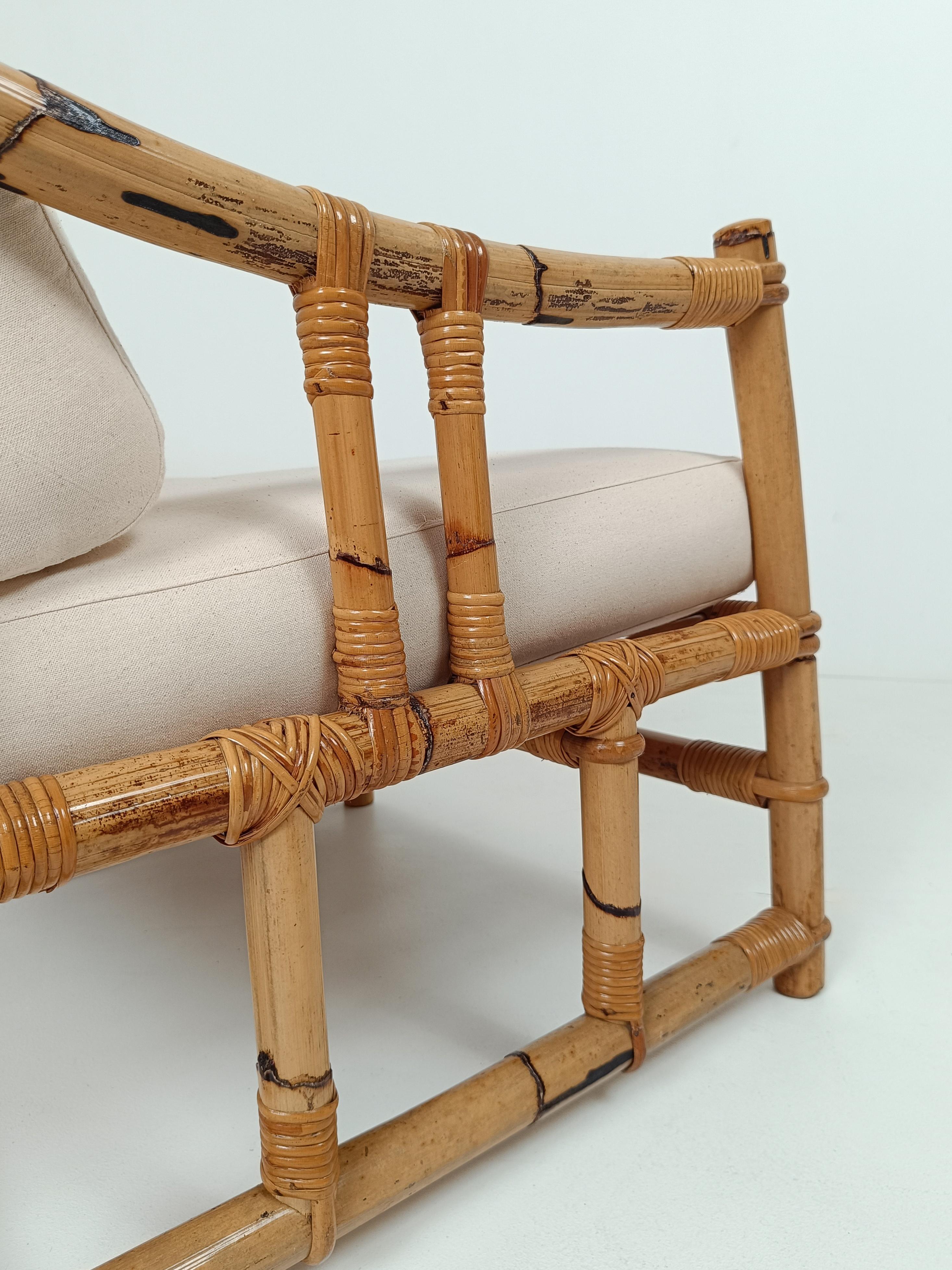 Italian two-seater Sofa in Bamboo, Rattan and Cane By Vivai Del Sud, Italy 60s 5