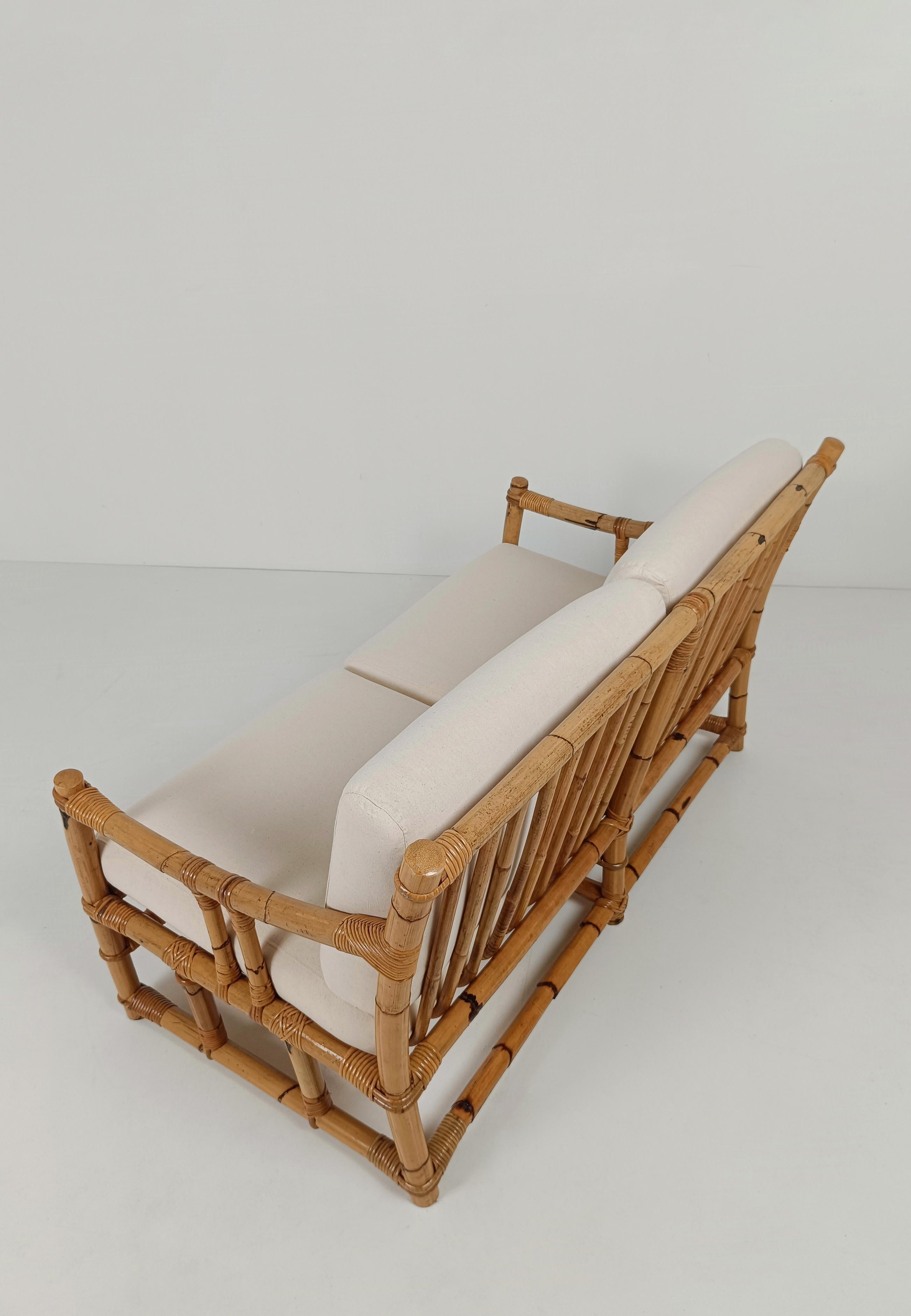 Italian two-seater Sofa in Bamboo, Rattan and Cane By Vivai Del Sud, Italy 60s 6