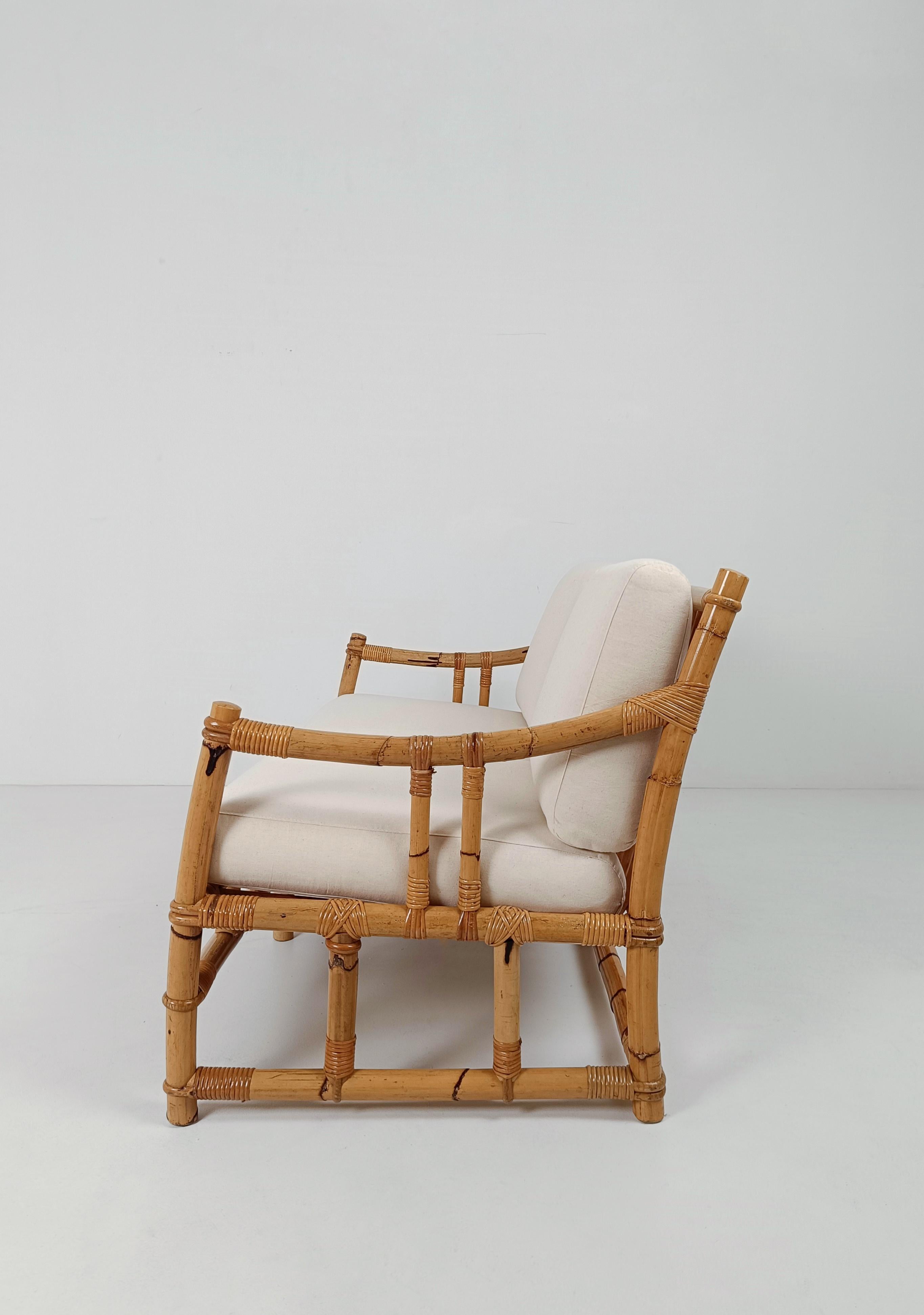 Italian two-seater Sofa in Bamboo, Rattan and Cane By Vivai Del Sud, Italy 60s 7