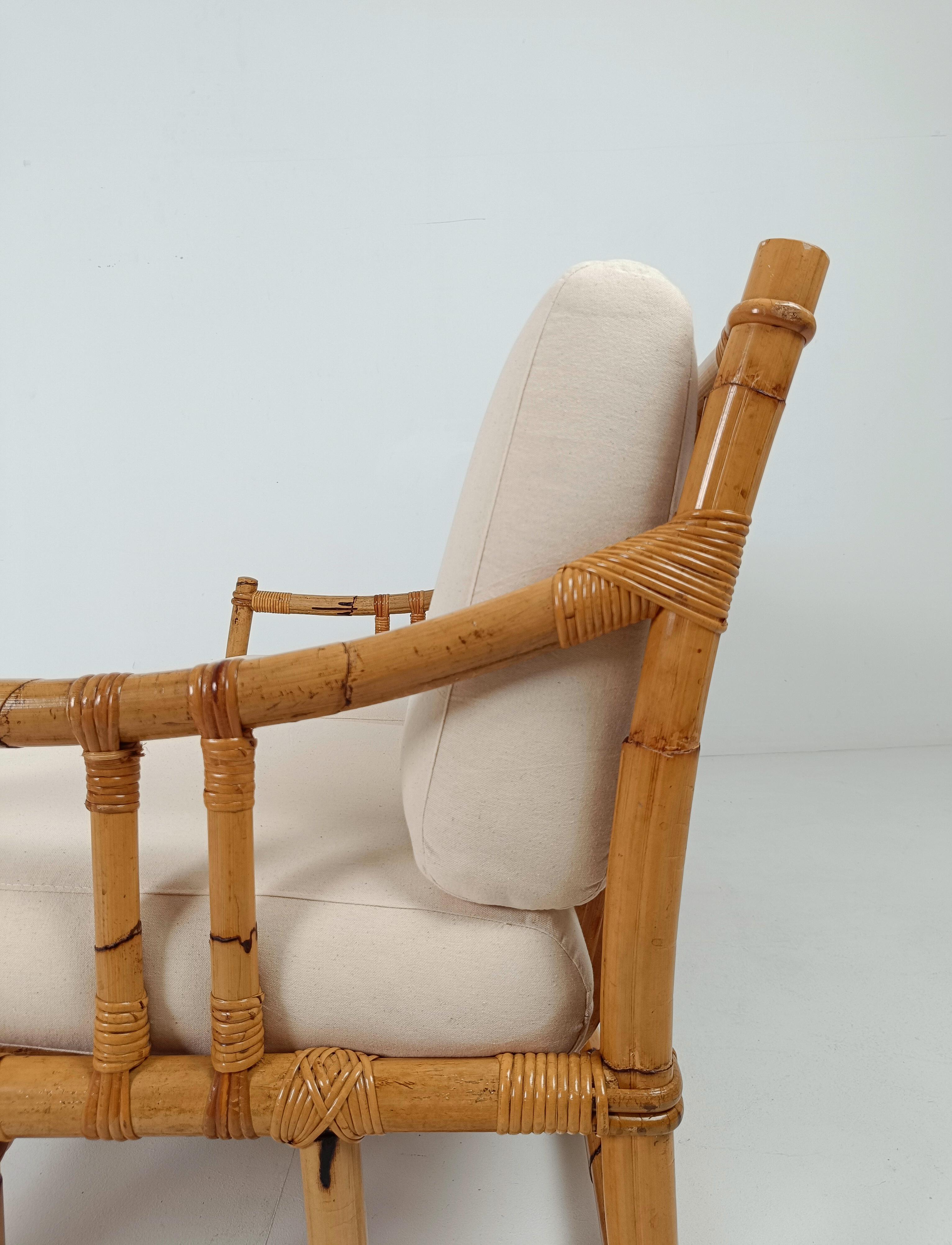 Italian two-seater Sofa in Bamboo, Rattan and Cane By Vivai Del Sud, Italy 60s 8