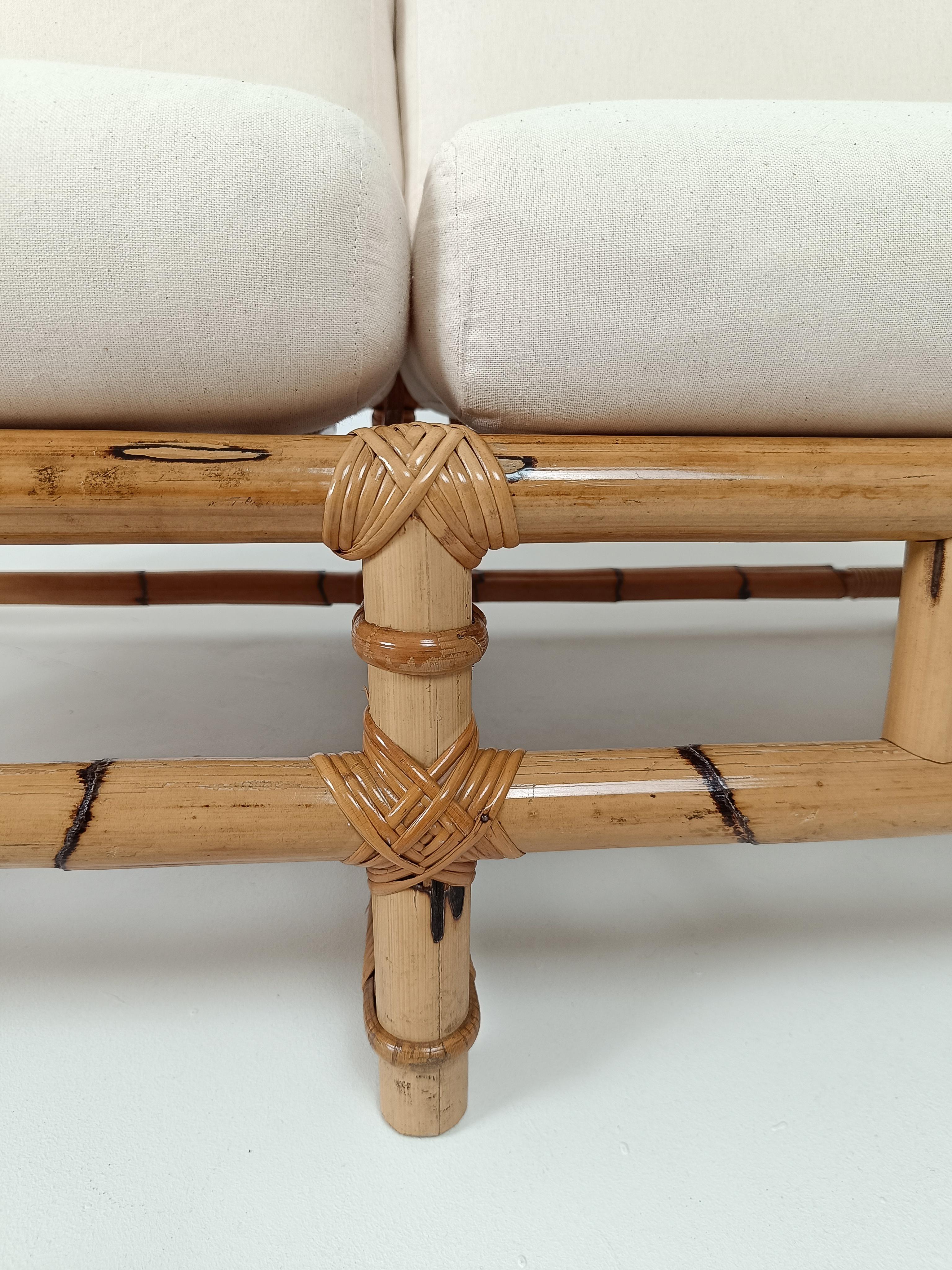 Italian two-seater Sofa in Bamboo, Rattan and Cane By Vivai Del Sud, Italy 60s 12