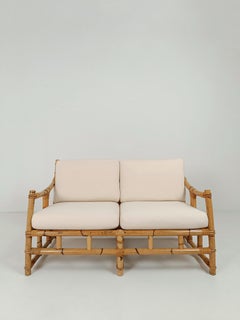 Sofá italiano de dos plazas en bambú, ratán y caña By Vivai del Sud, Italia Años 60
