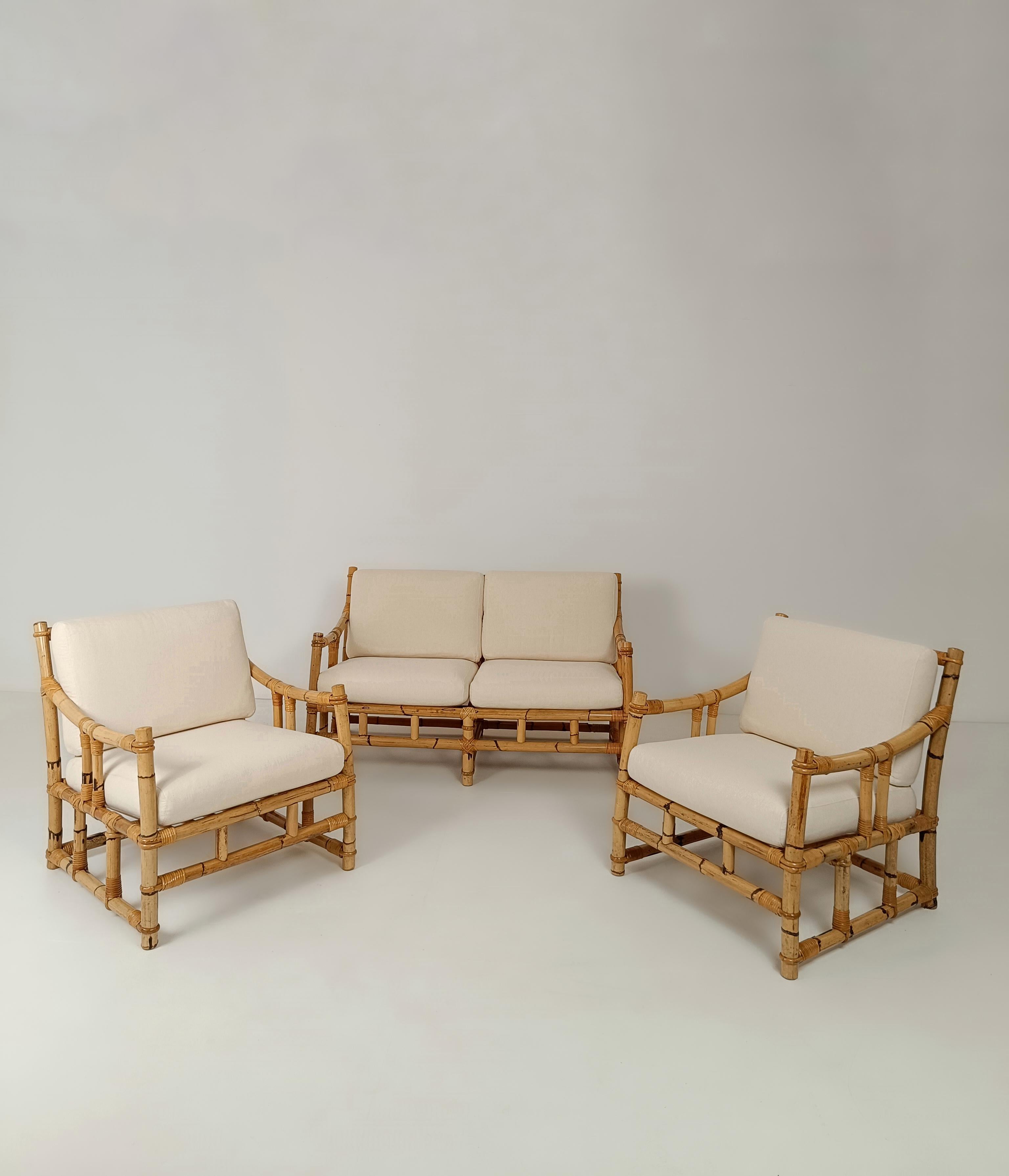 Italian two-seater Sofa in Bamboo, Rattan and Cane By Vivai Del Sud, Italy 60s In Good Condition In Roma, IT