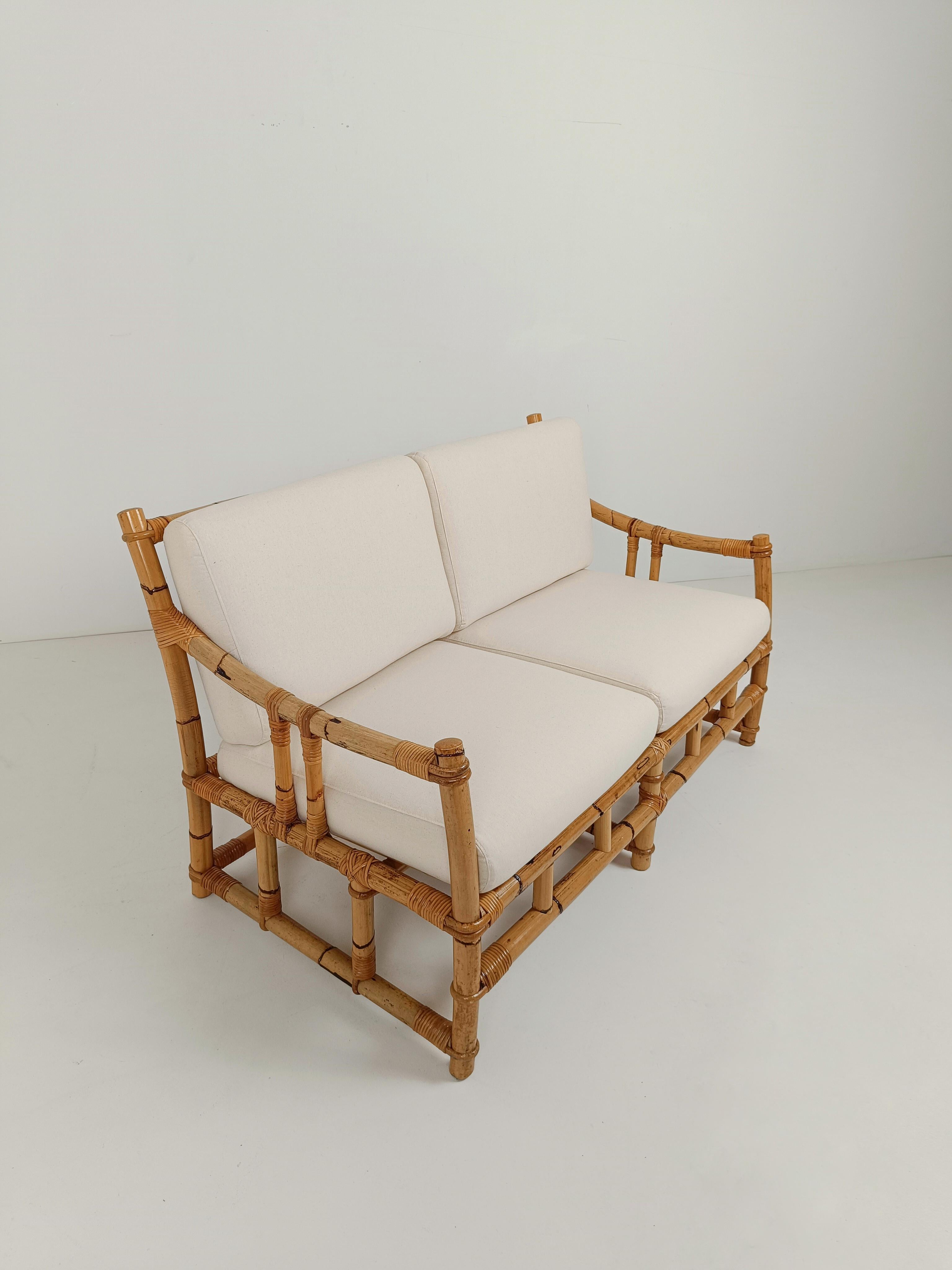 20th Century Italian two-seater Sofa in Bamboo, Rattan and Cane By Vivai Del Sud, Italy 60s