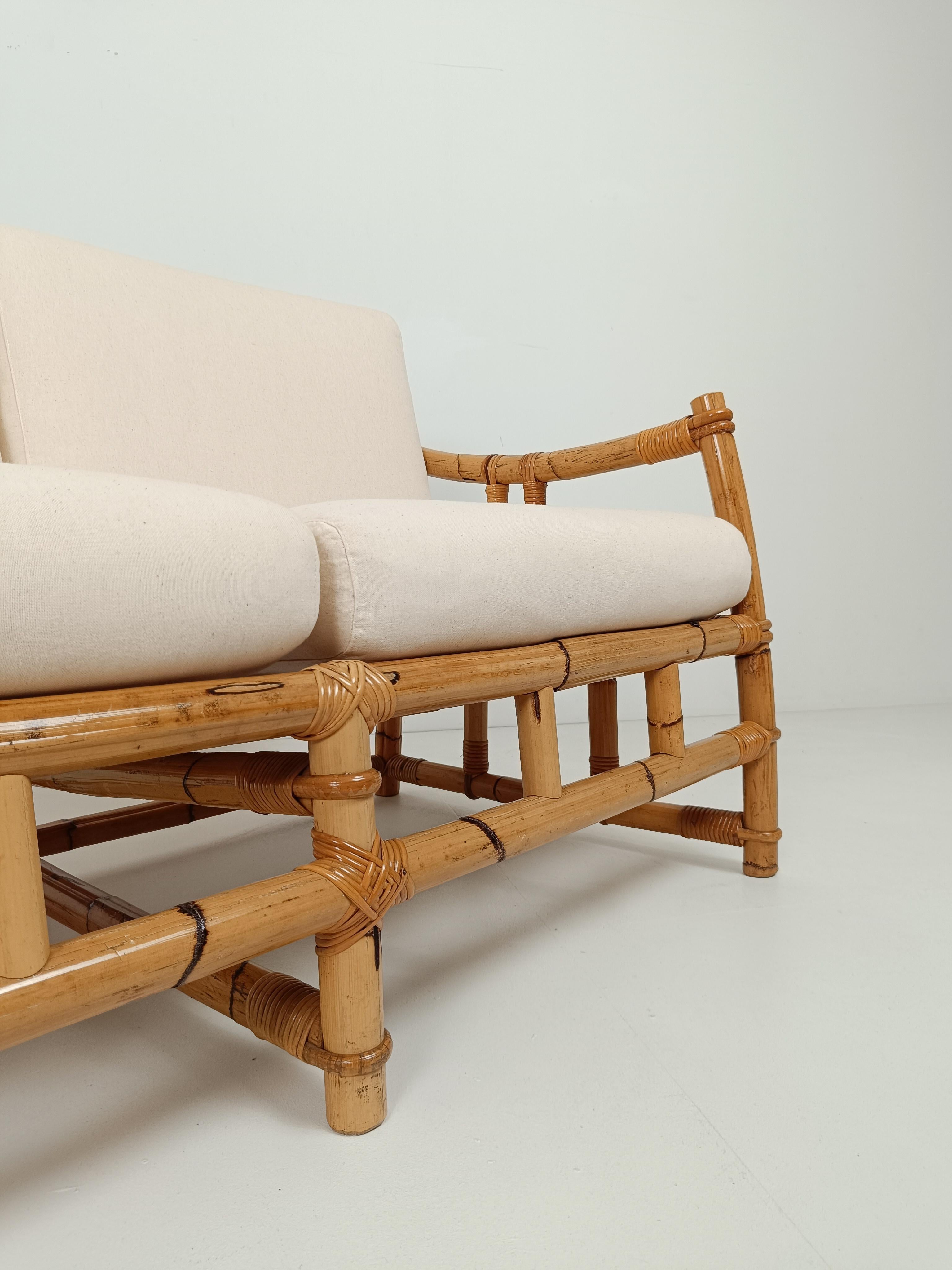 Italian two-seater Sofa in Bamboo, Rattan and Cane By Vivai Del Sud, Italy 60s 1