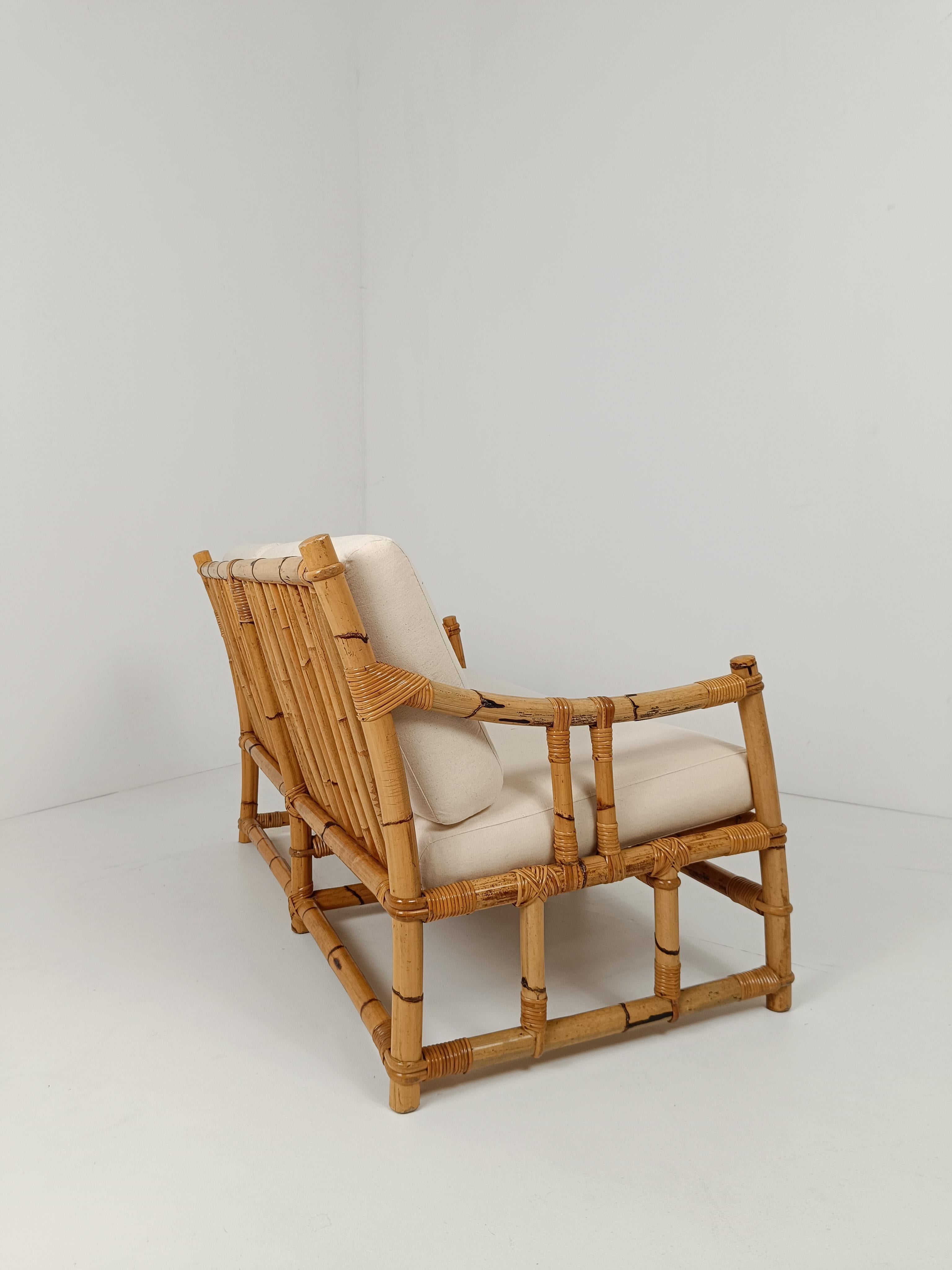 Italian two-seater Sofa in Bamboo, Rattan and Cane By Vivai Del Sud, Italy 60s 2