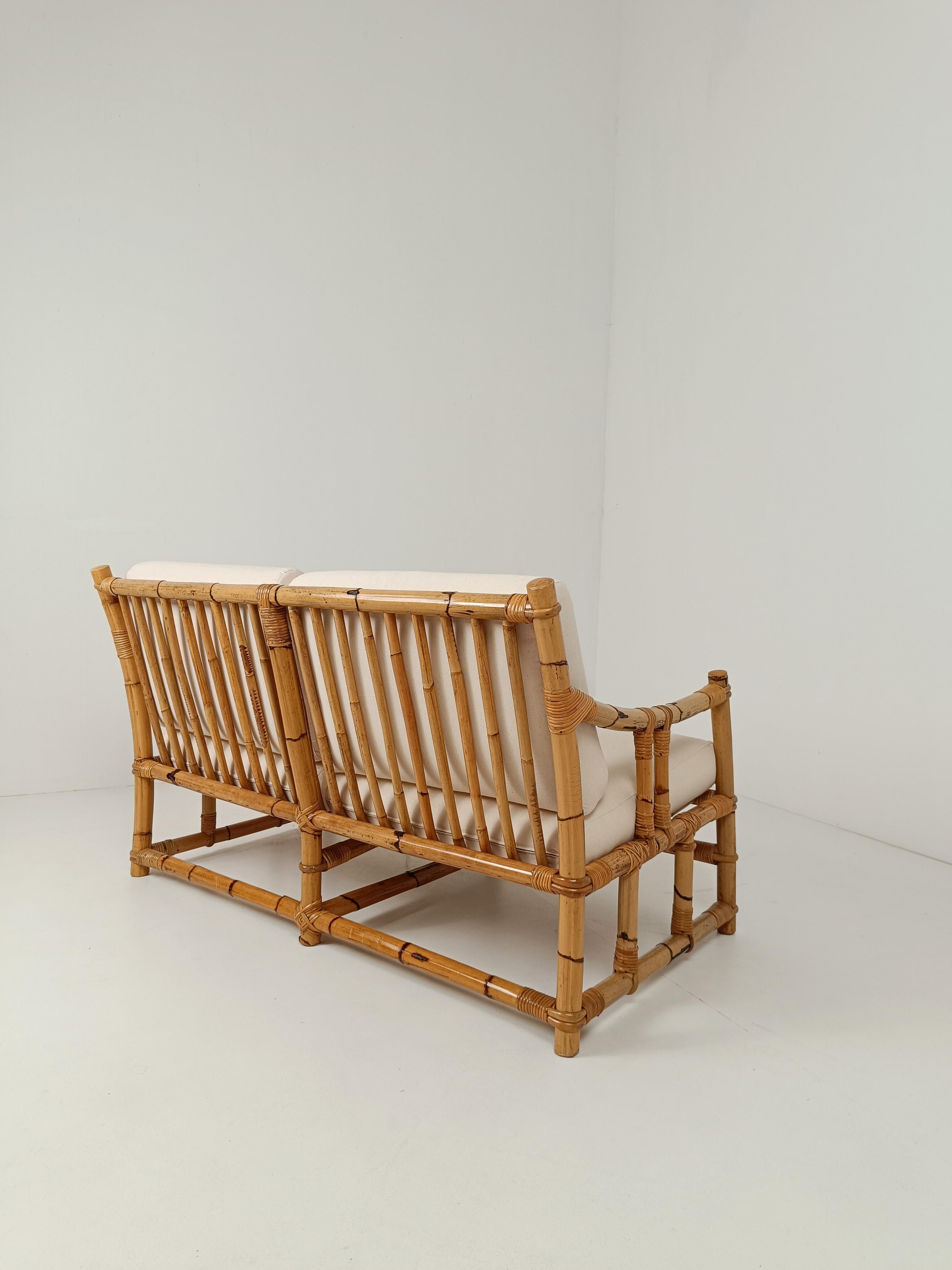 Italian two-seater Sofa in Bamboo, Rattan and Cane By Vivai Del Sud, Italy 60s 3